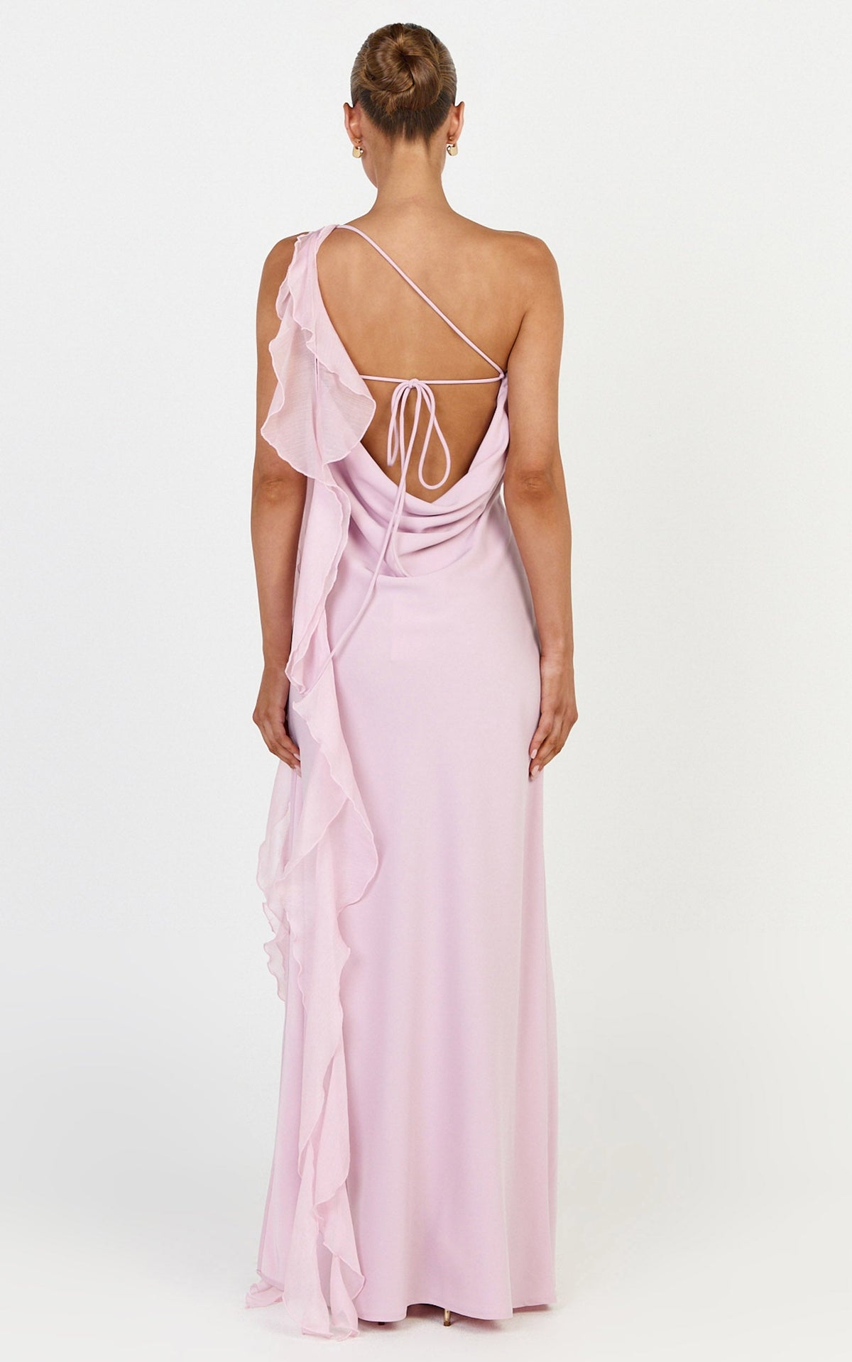 Alani Maxi Dress - Backless One Shoulder Flounce Detail Dress in Pink