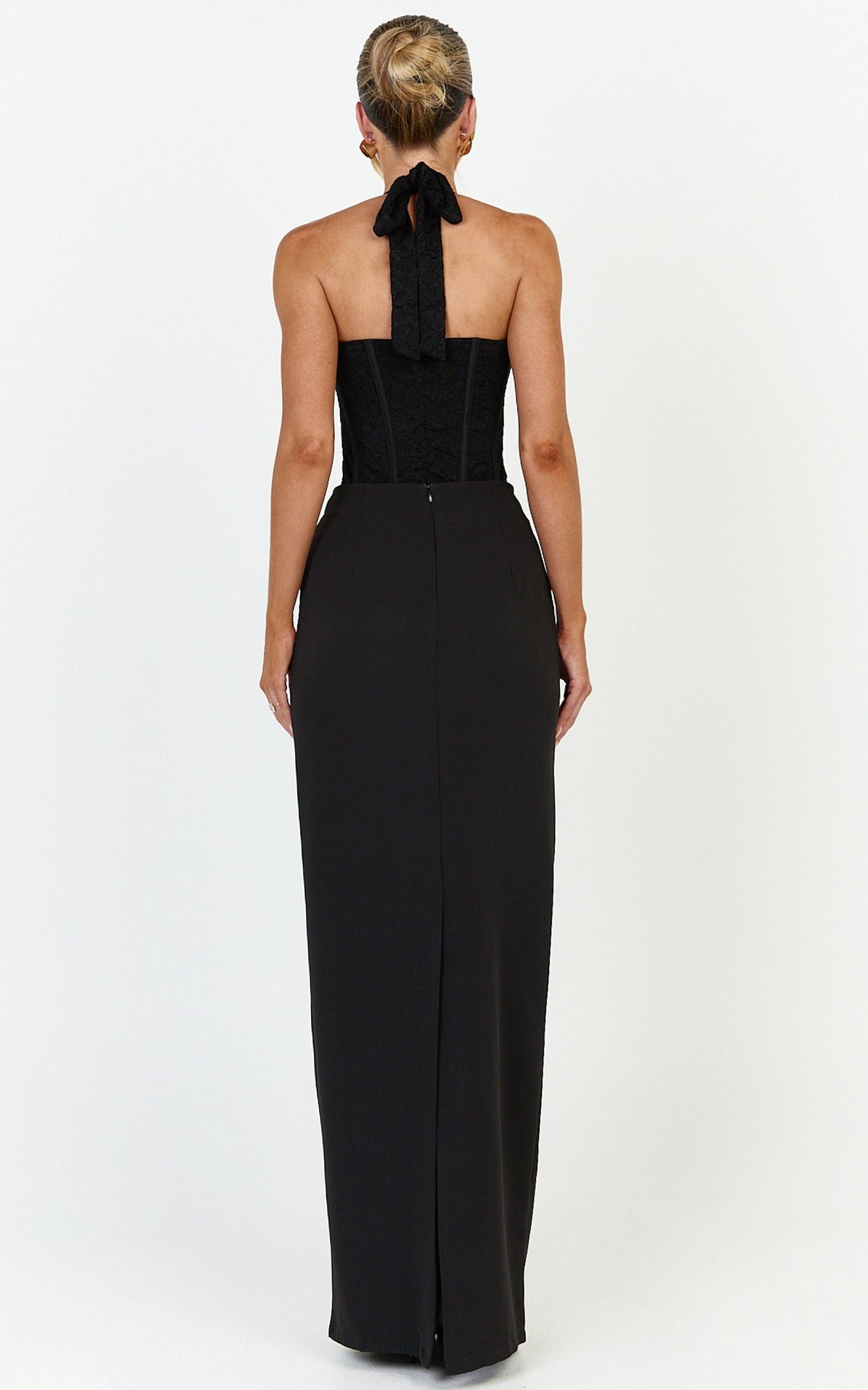 Malia Bodysuit - Lace Corset Halter Bodysuit in Black