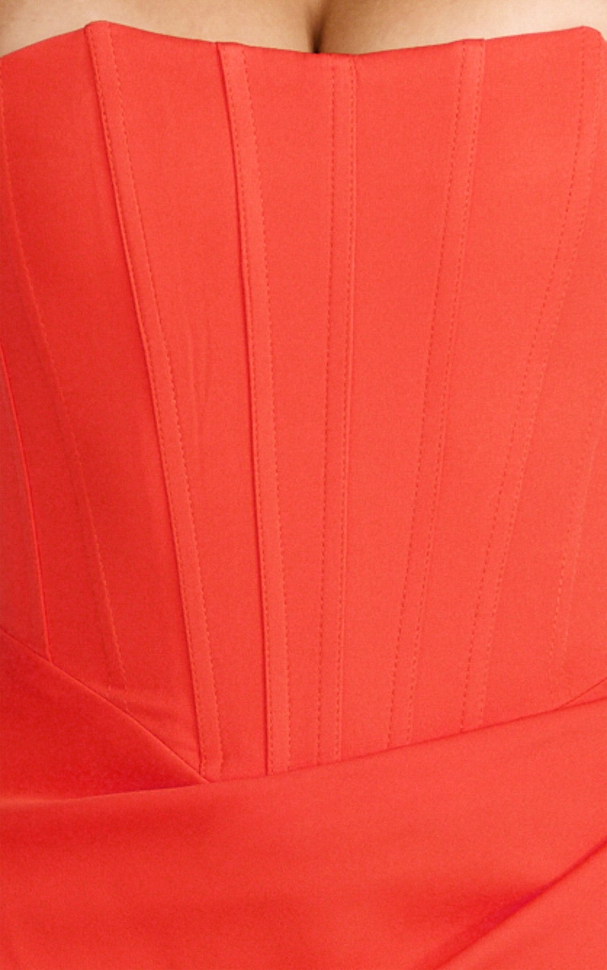 Avery Midi Dress - Strapless Draped Side Split Dress in Orange