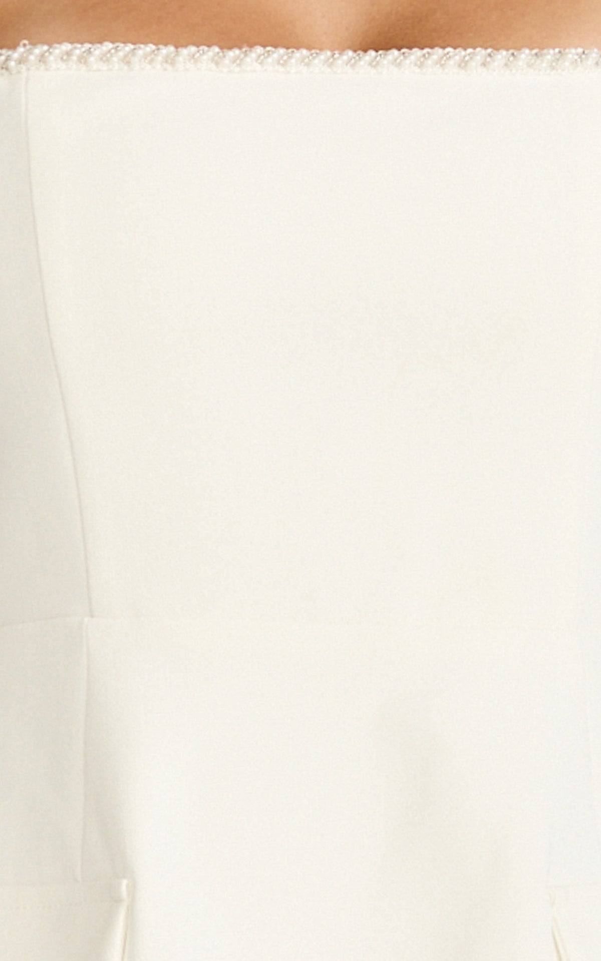 Nakita Mini Dress - Short Sleeve Pearl Trim Square Neck Tulip Dress in White