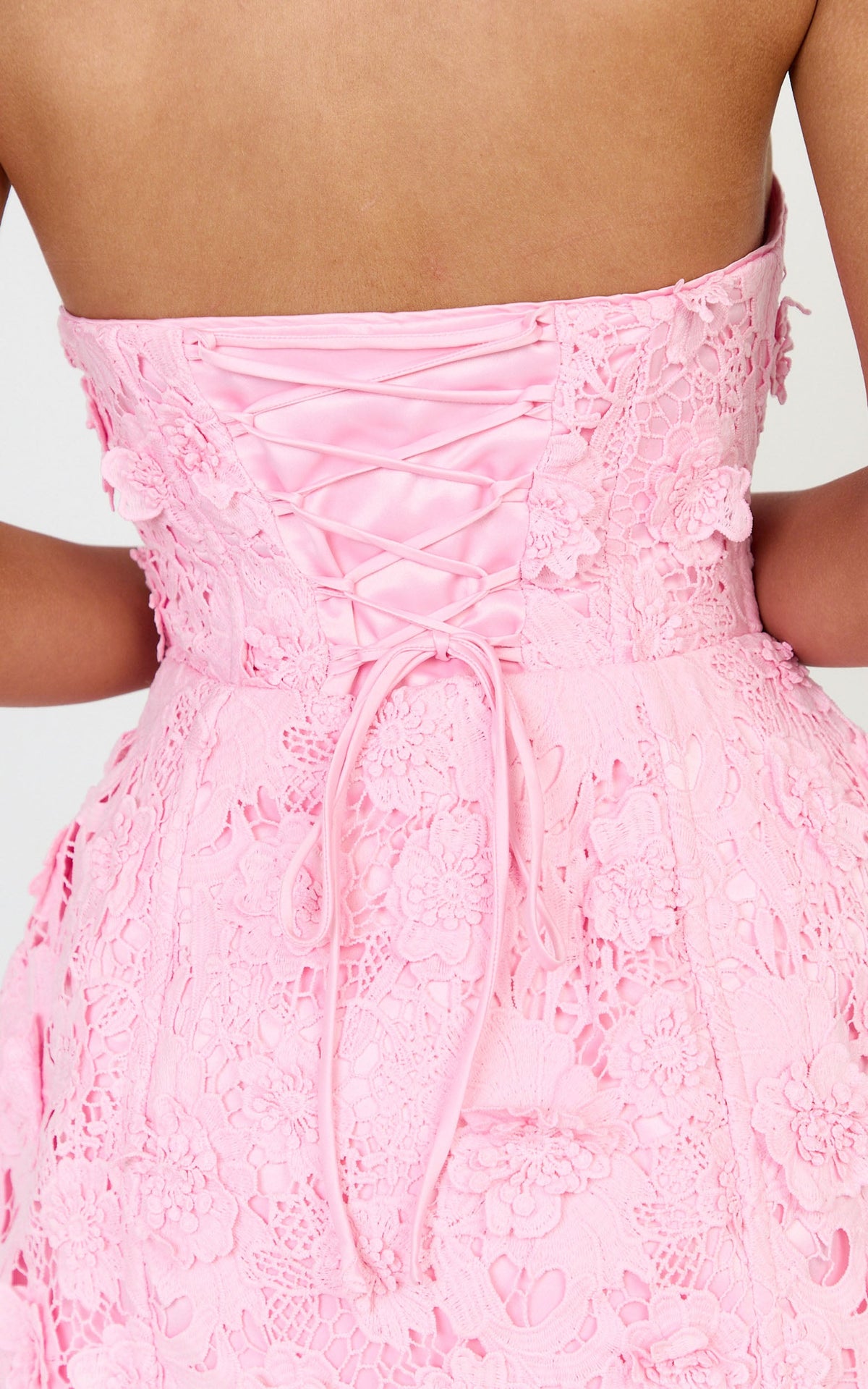 Maristella Mini Dress - Strapless Lace Up Back A Line Dress in Pink