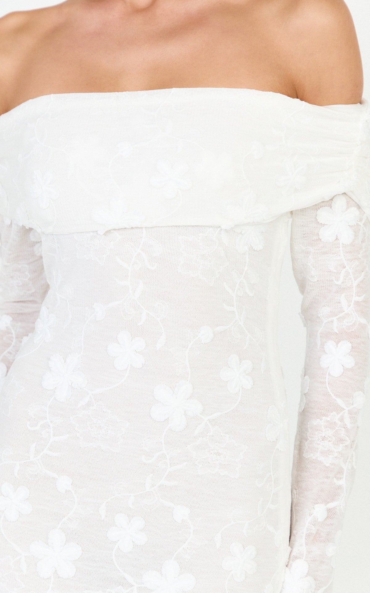 Aurelle Maxi Dress - Off Shoulder Floral Embroidered Dress in Ivory