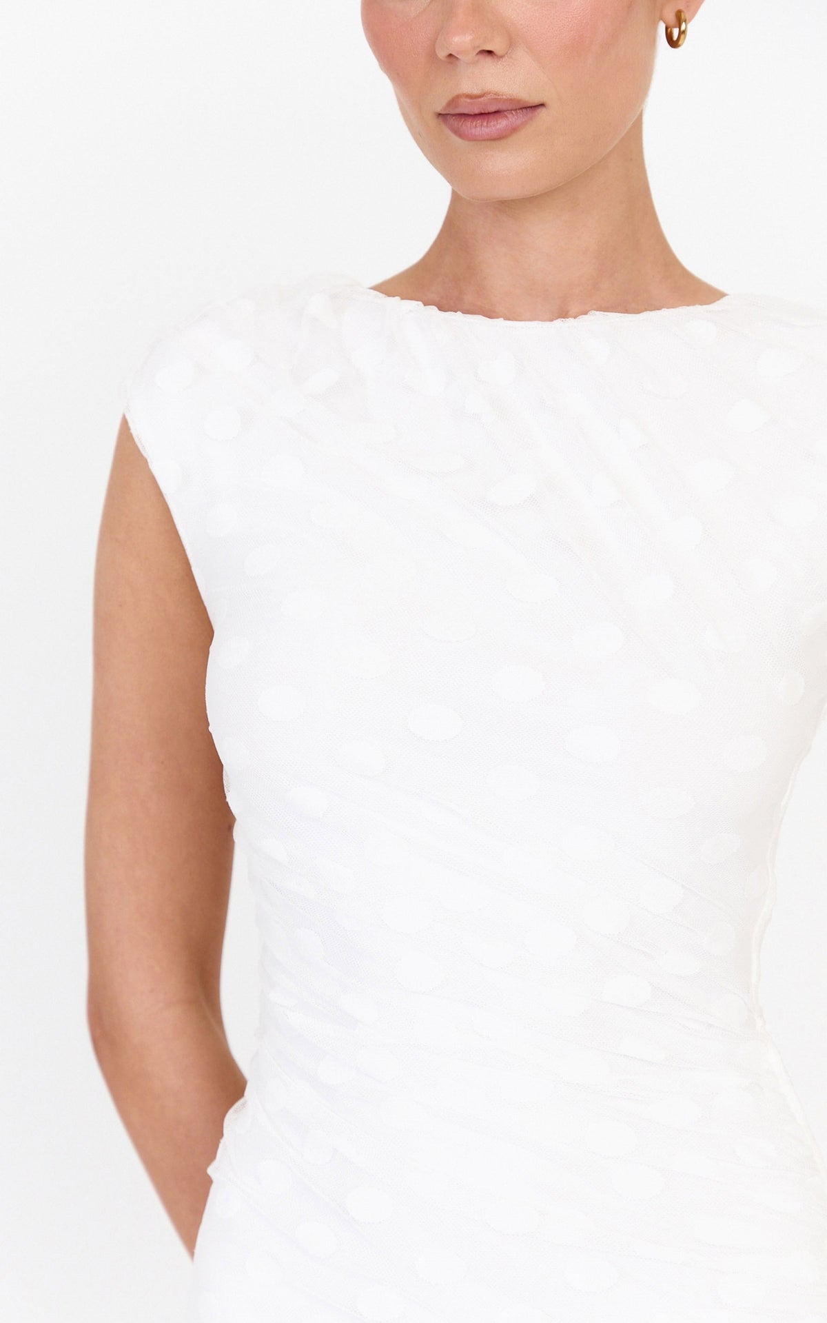Bessette Maxi Dress - Polka Dot Mesh Maxi Dress in Ivory