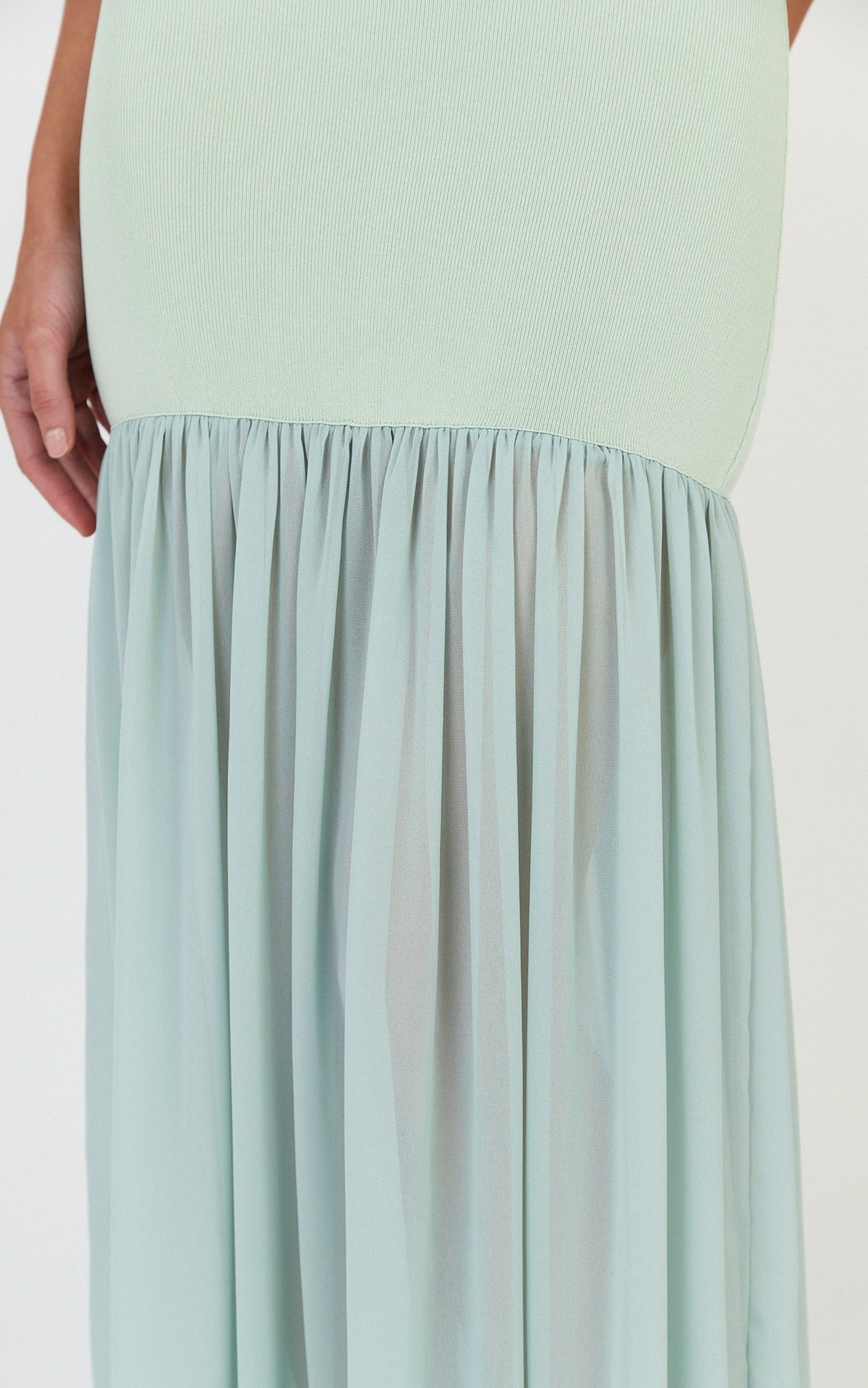 Barbara Maxi Dress - Halter Scoop Neck Contrast Georgette Dress in Sage