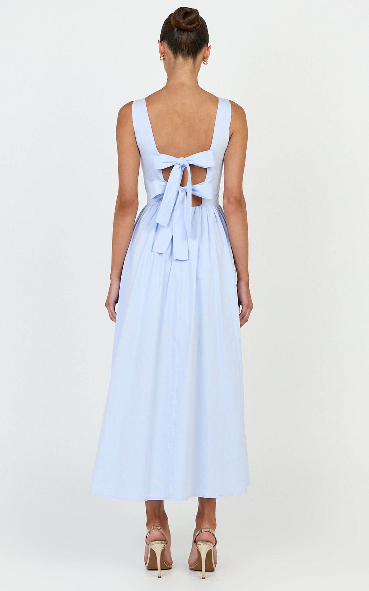 Casina Midi Dress - Boat Neck Tie Back Fit And Flare Dress in Blue