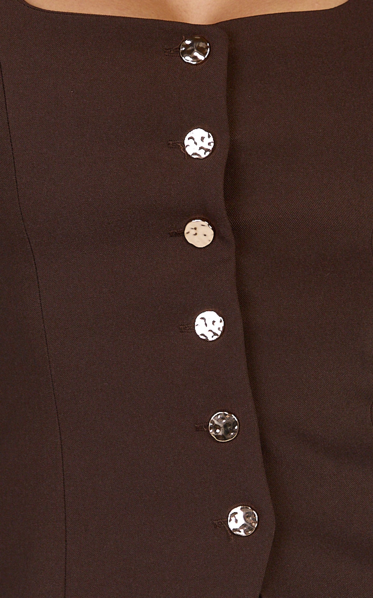 Rae Two Piece Set - Long Sleeve Button Down Tailored Top and Mini Skirt Set in Chocolate