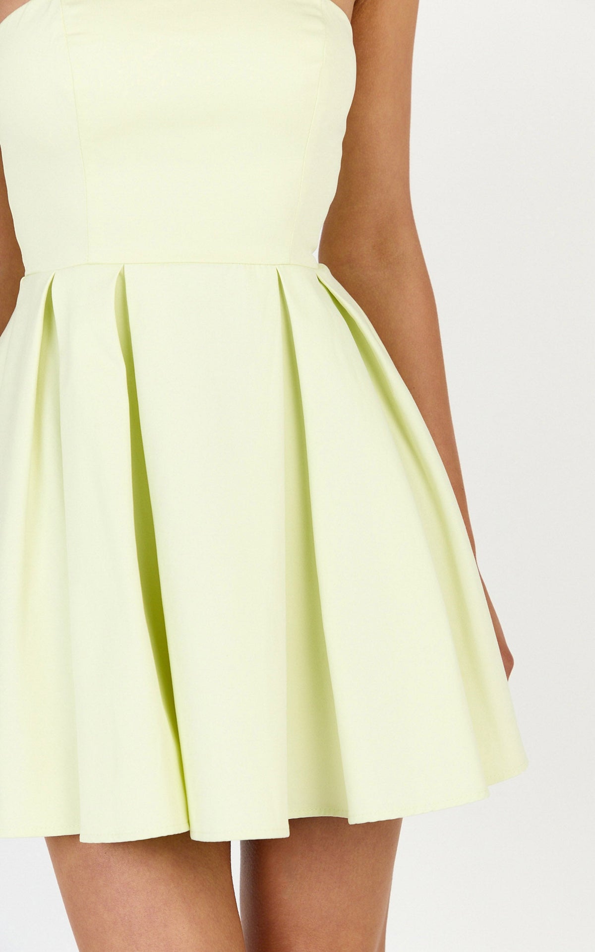 Avery Mini Dress - Strapless Fitted Bodice Full Pleated Skirt Dress in Yellow