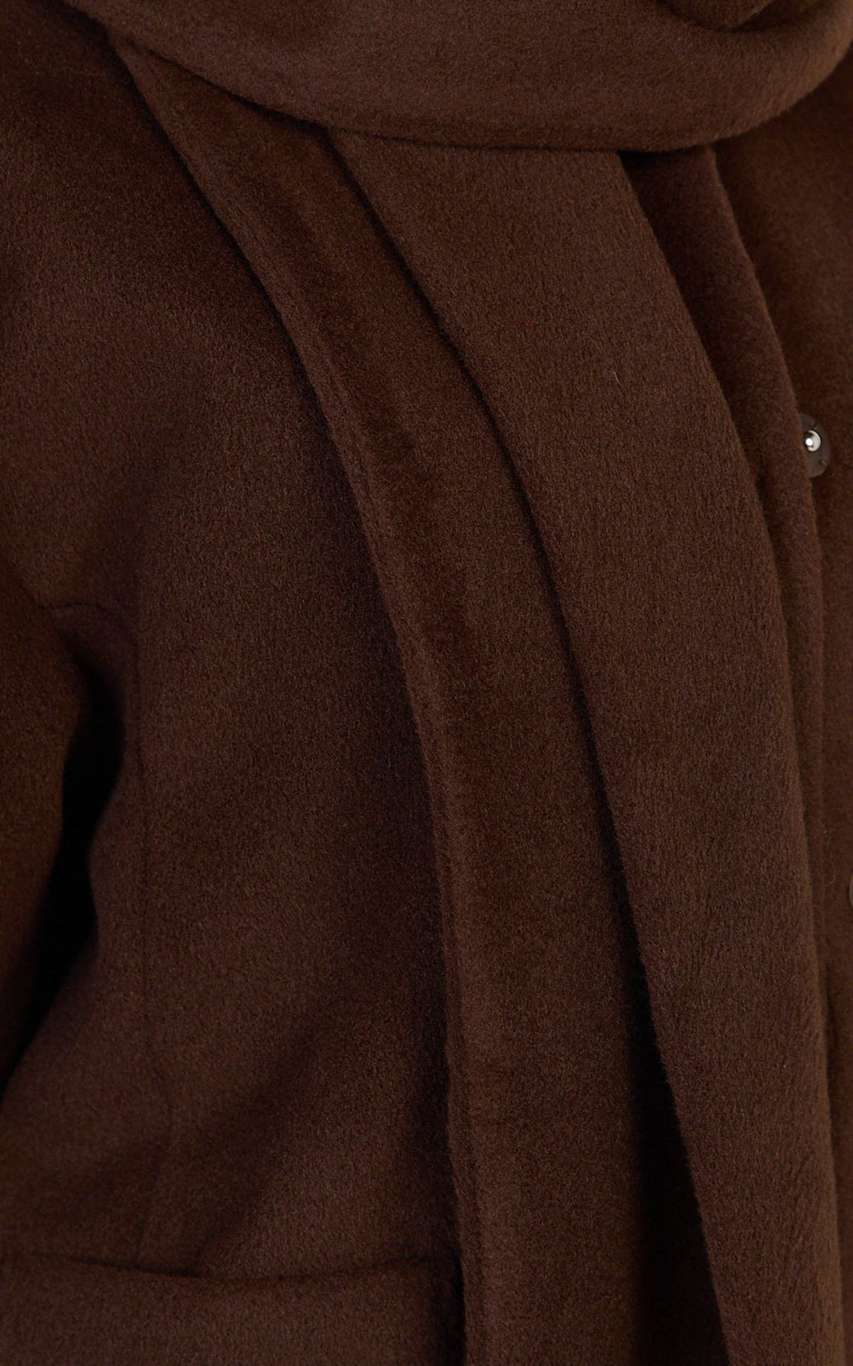 Carys Coat - Oversized Long Sleeve Coat With Neck Scarf in Chocolate