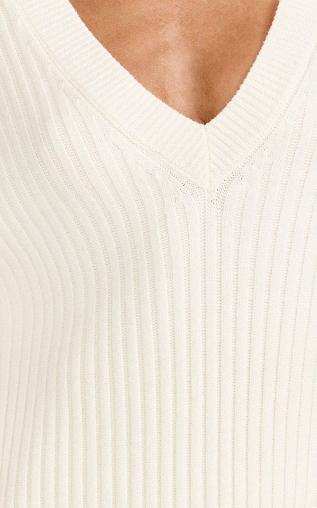 Kartia Midi Dress - V Neck Knit Dress in Off White