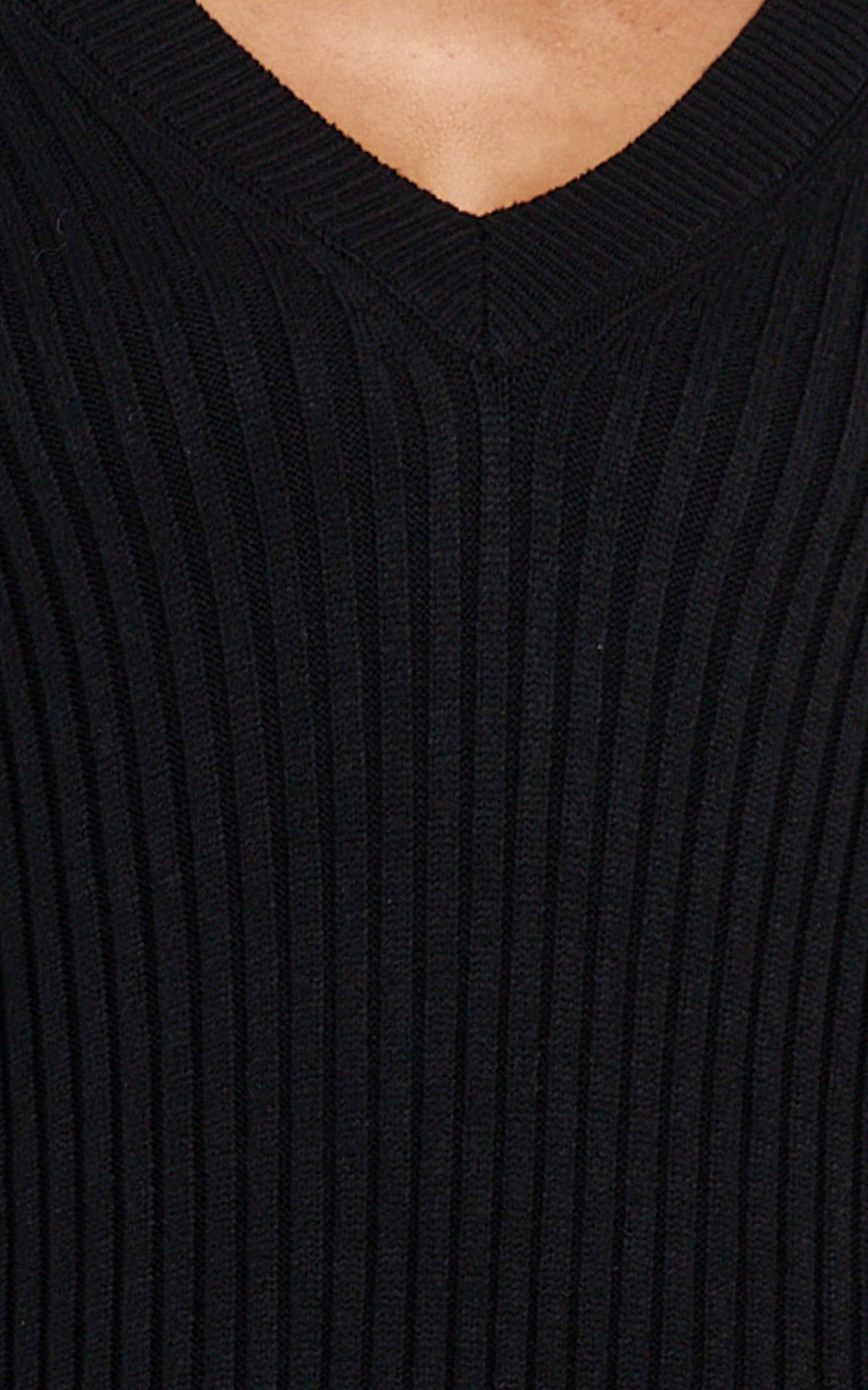 Kartia Midi Dress - V Neck Knit Dress in Black