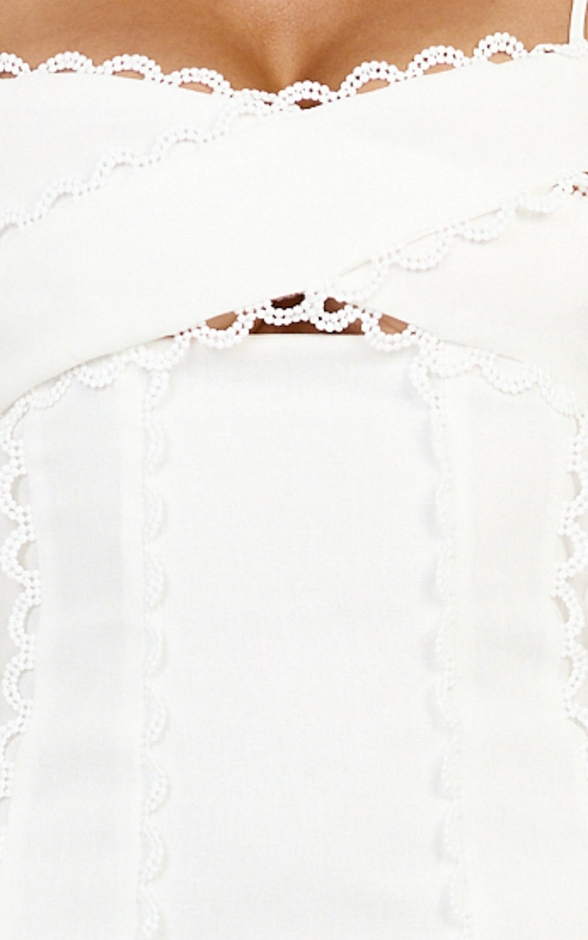 Gigi Mini Linen Blend Dress - Sweetheart Tie Back Scallop Detail Dress in Off White