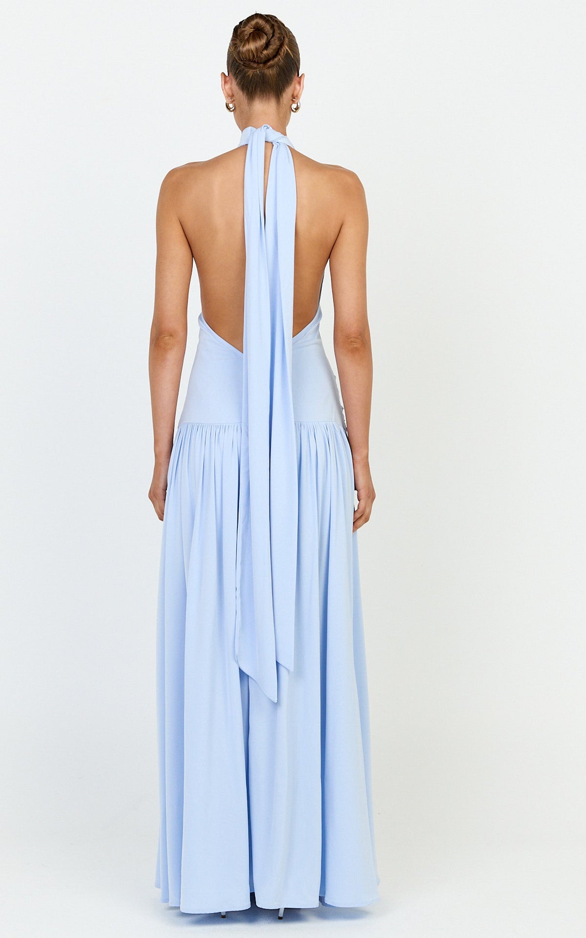 Lila Maxi Dress - Backless High Neck Halter Dress in Blue