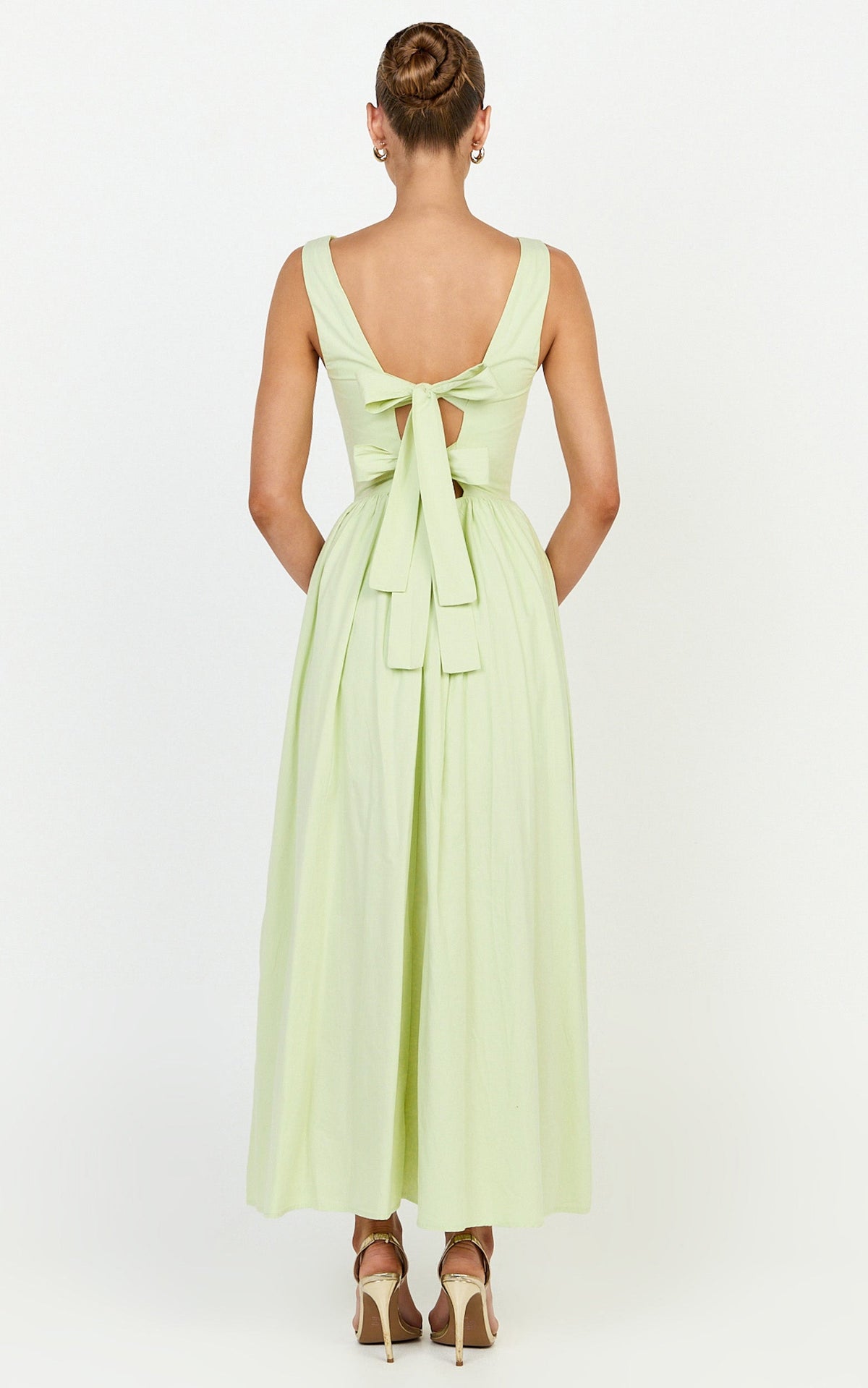 Casina Midi Dress - Boat Neck Tie Back Fit And Flare Dress in Sage