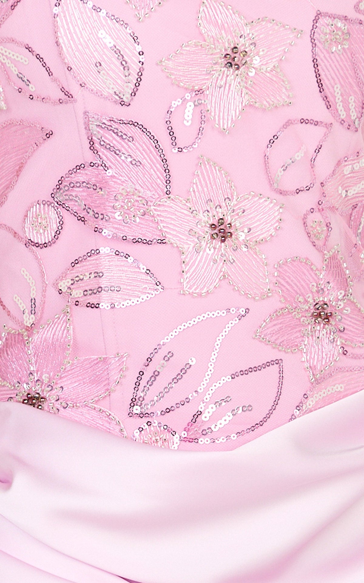 Amie Mini Dress - Strapless Sequin Bodice Dress With Draped Satin Skirt in Pink