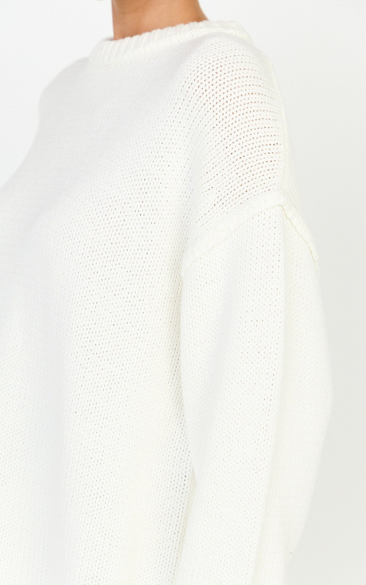 Kira Jumper - Crew Neck Oversized Knit Jumper in White