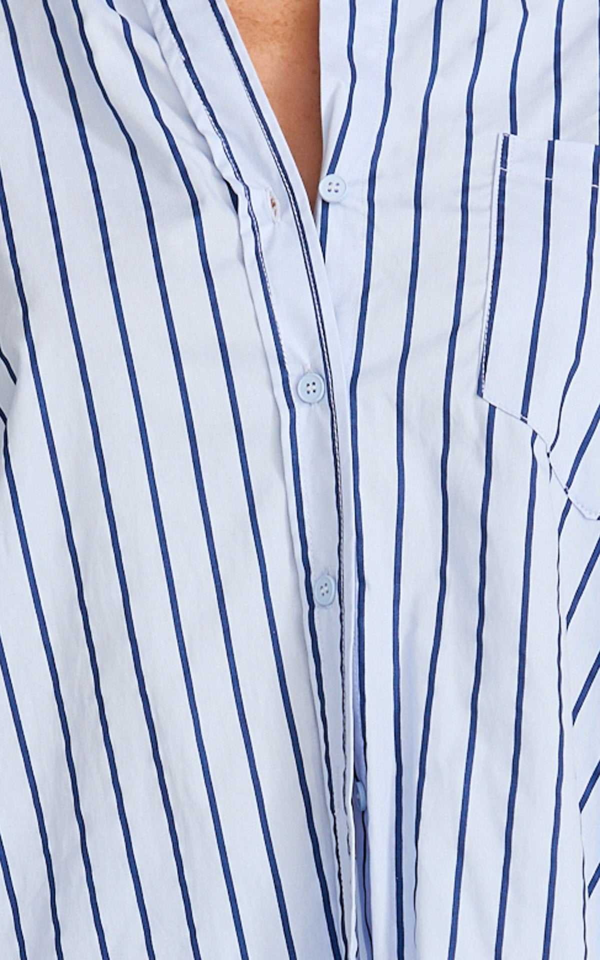 Tristan Top - Oversized Button Down Long Sleeve Striped Shirt in Blue