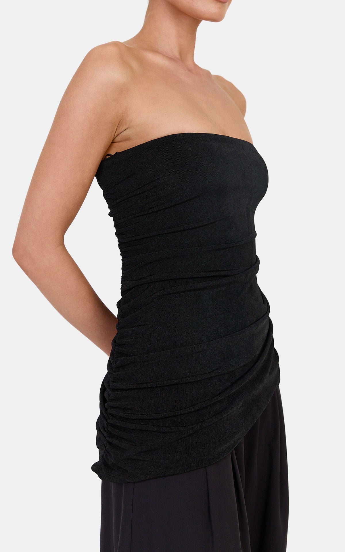 Margaret Top - Jersey Asymmetrical Hem Strapless Top in Black