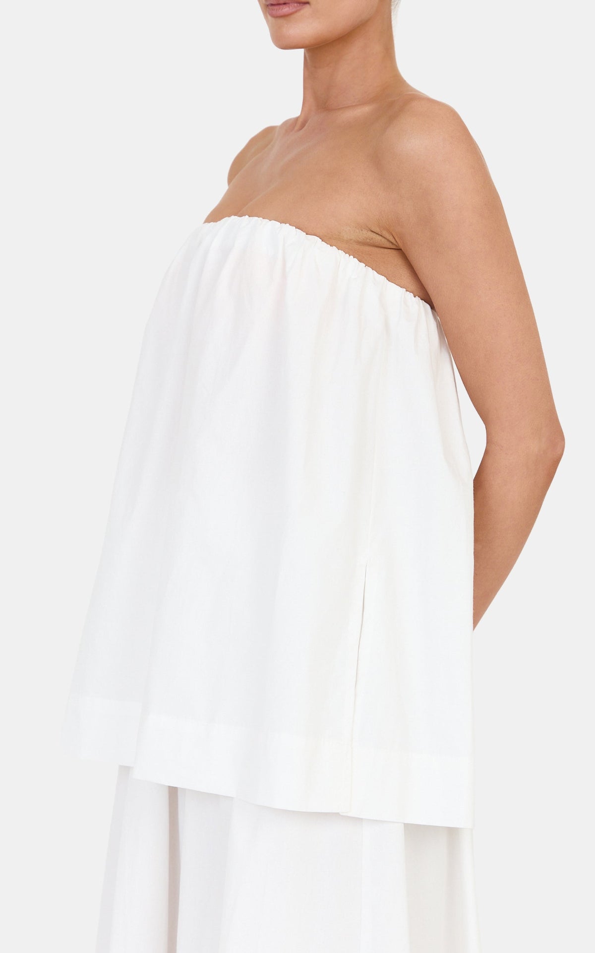 Melody Two Piece Top and Skirt Set - Cotton Strapless Top and Maxi Skirt Set in Off White
