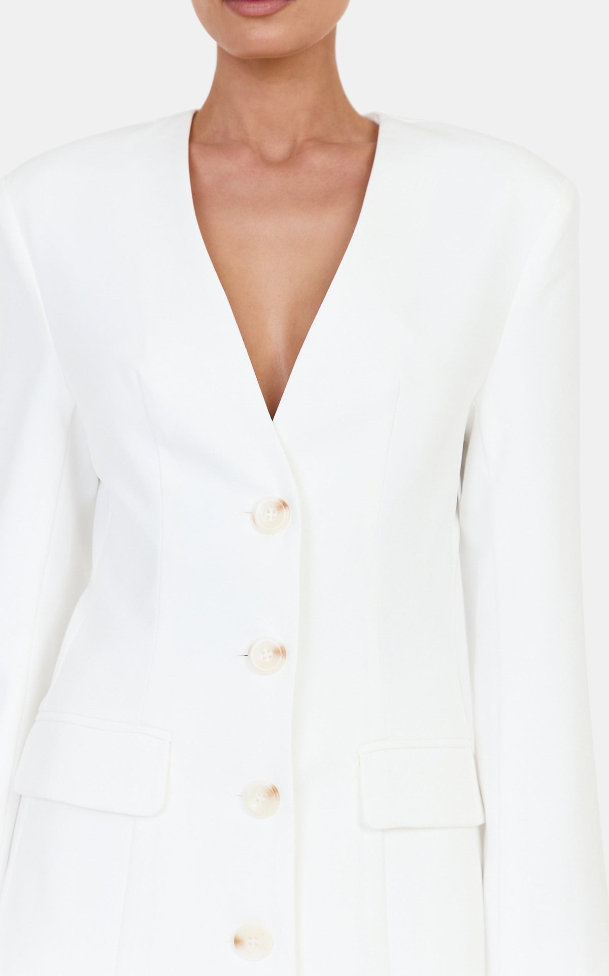 Victoria Blazer - Collarless Blazer in Off White