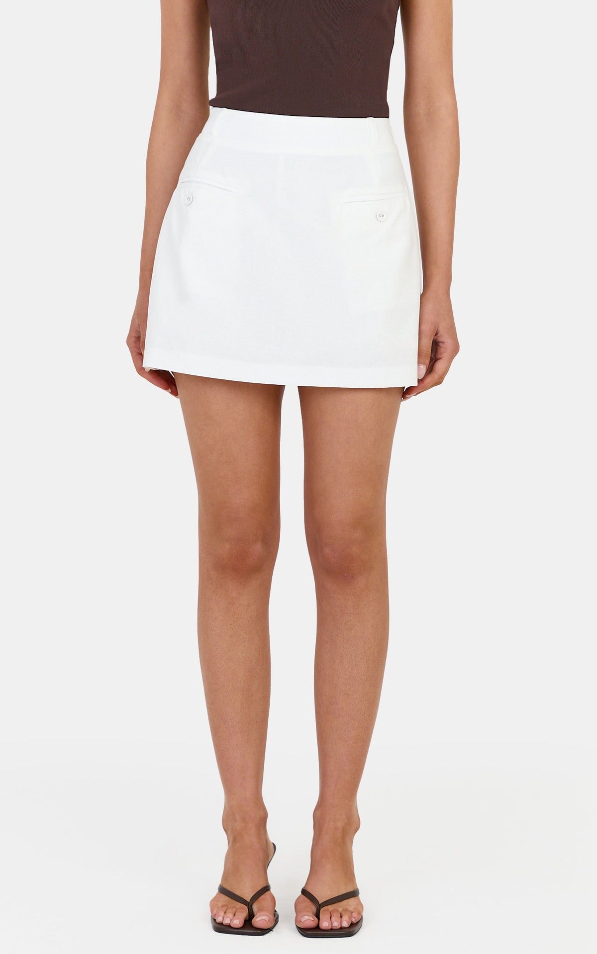 Natasha Skort - Linen Blend Mid Waist Elasticated Back Skort in White