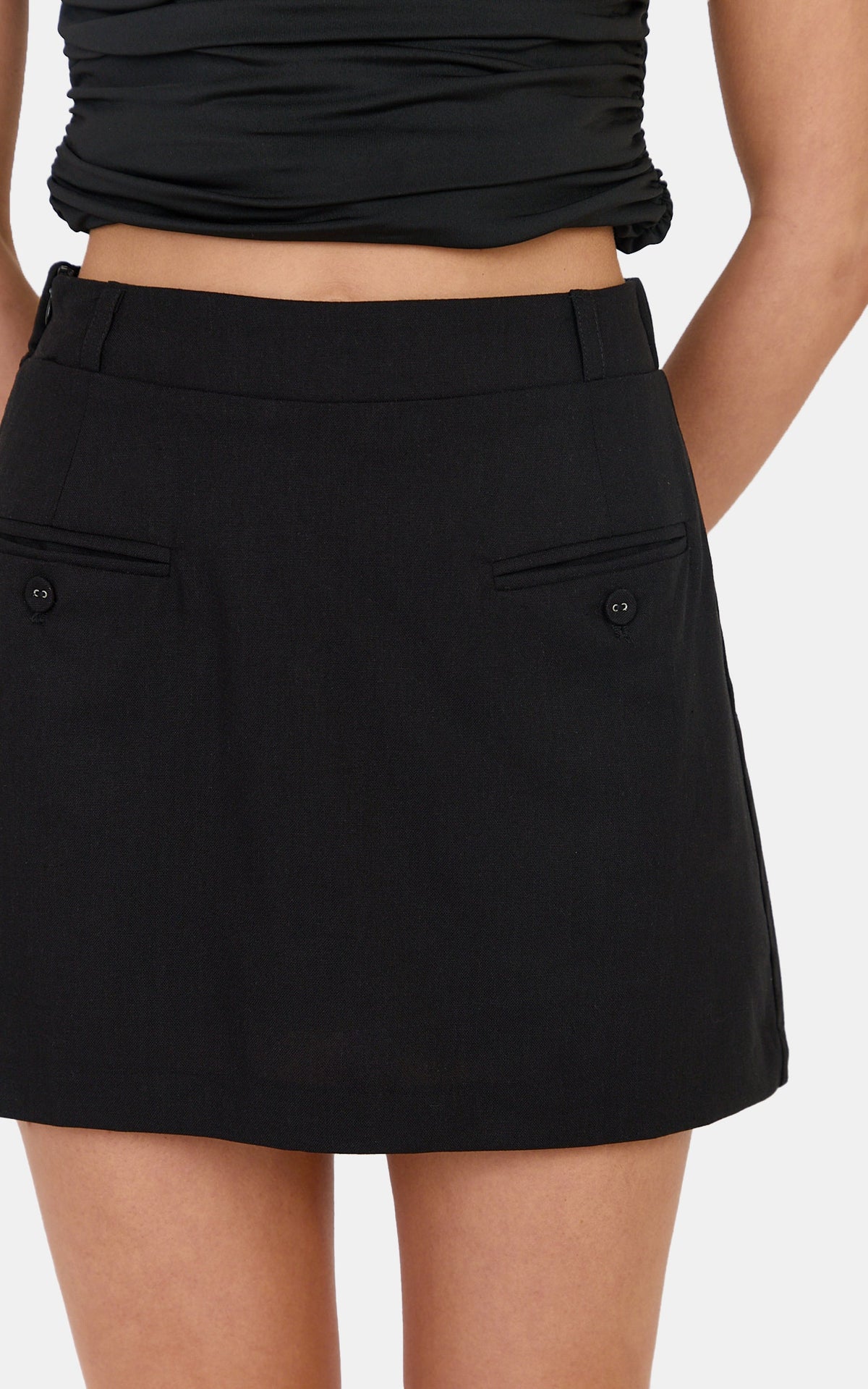 Natasha Skort - Linen Blend Mid Waist Elasticated Back Skort in Black