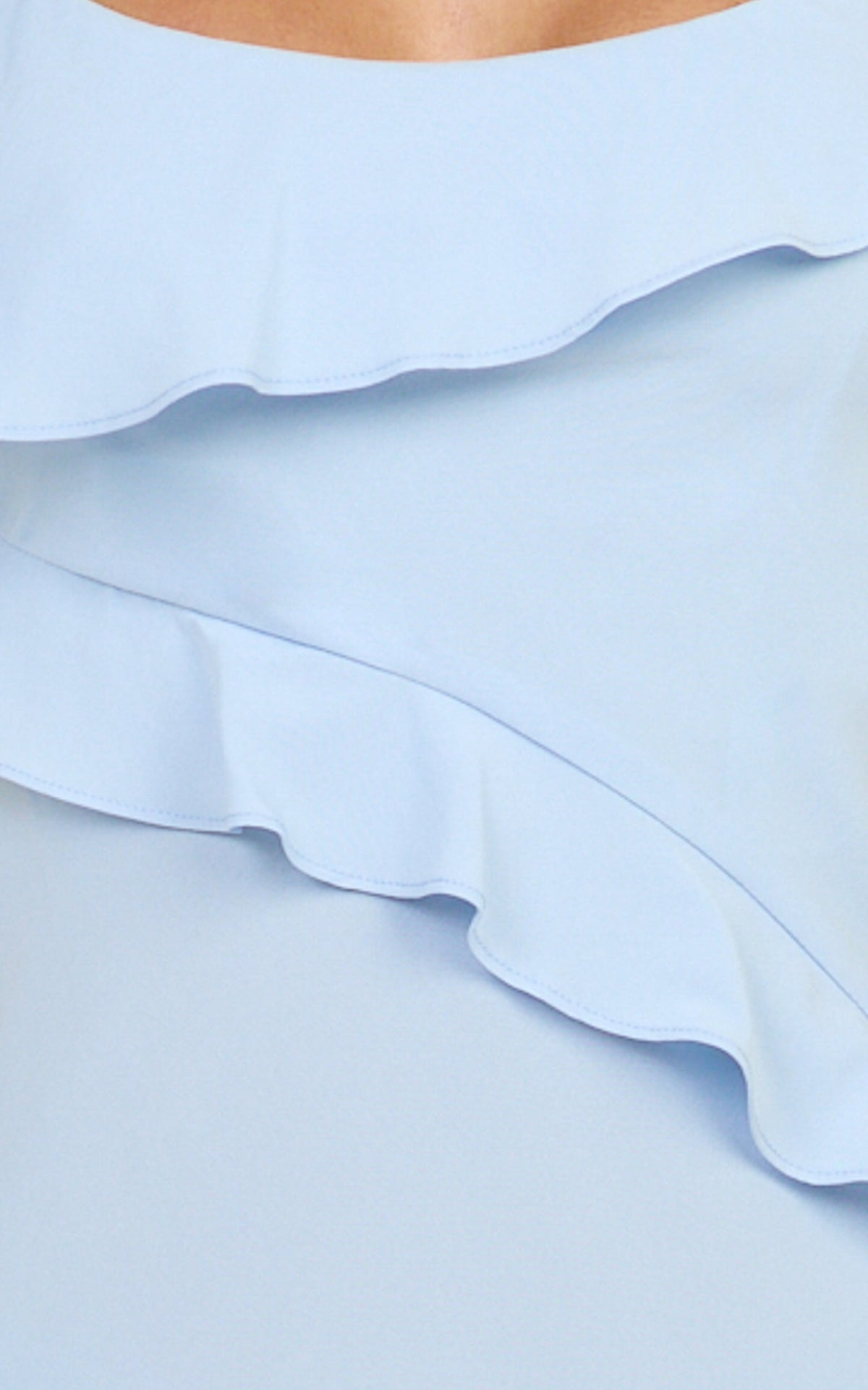 Arabella Mini Dress - Ruffle Frilled Hem Fit And Flare Dress in Blue