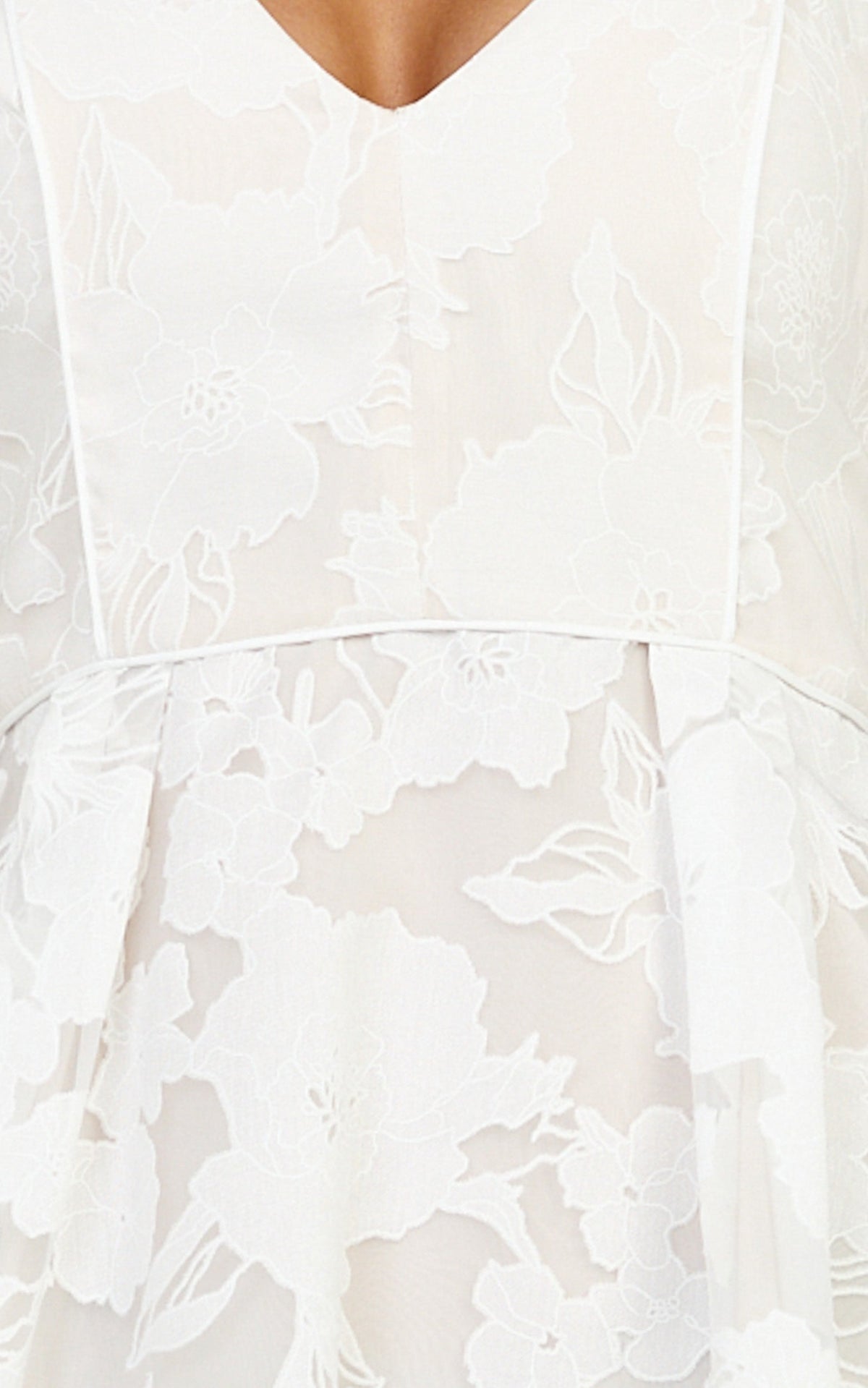 Philine Midi Dress - Jacquard Plunge Fit and Flare Dress in White