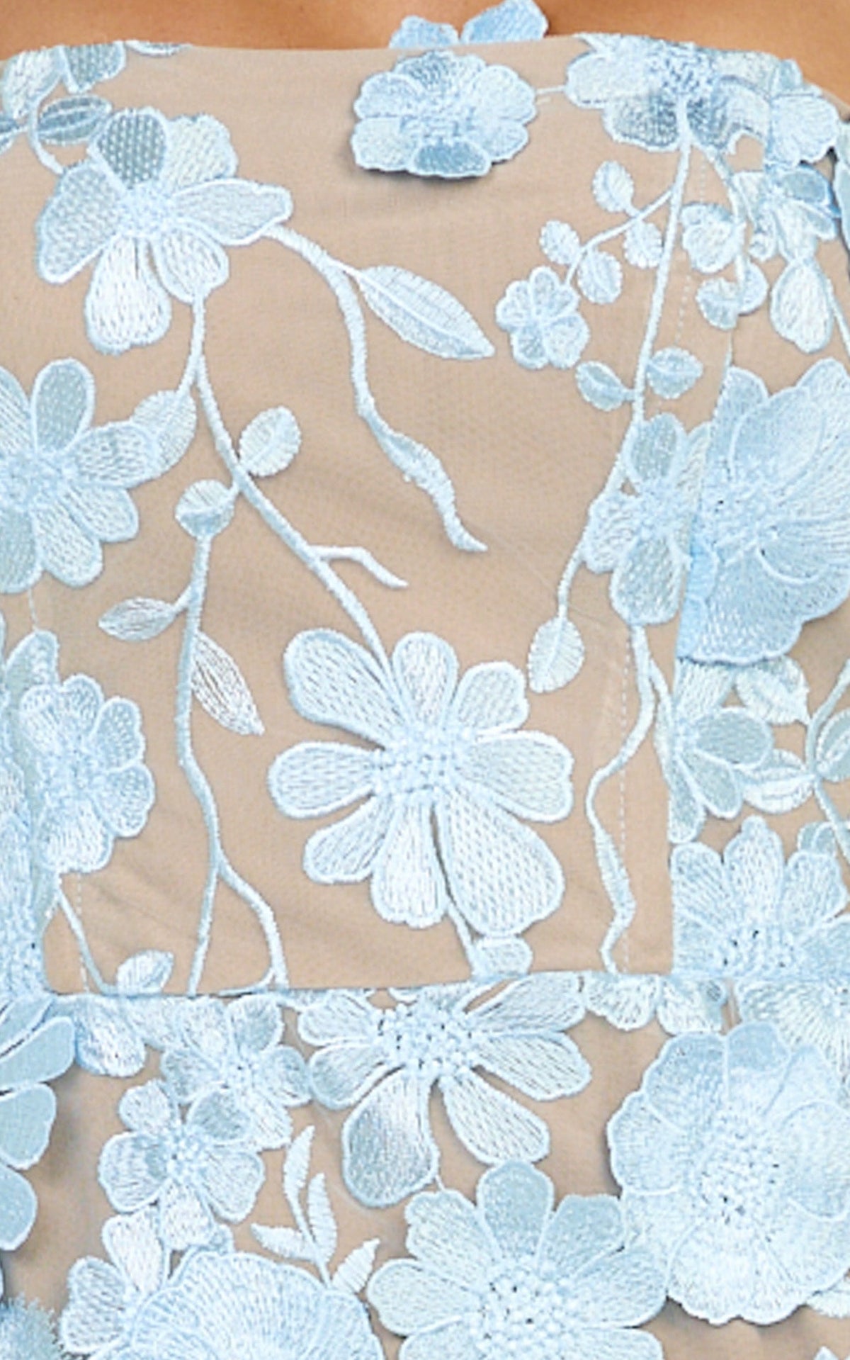 Sienna Maxi Dress - 3D Floral Strapless Column Dress in Blue