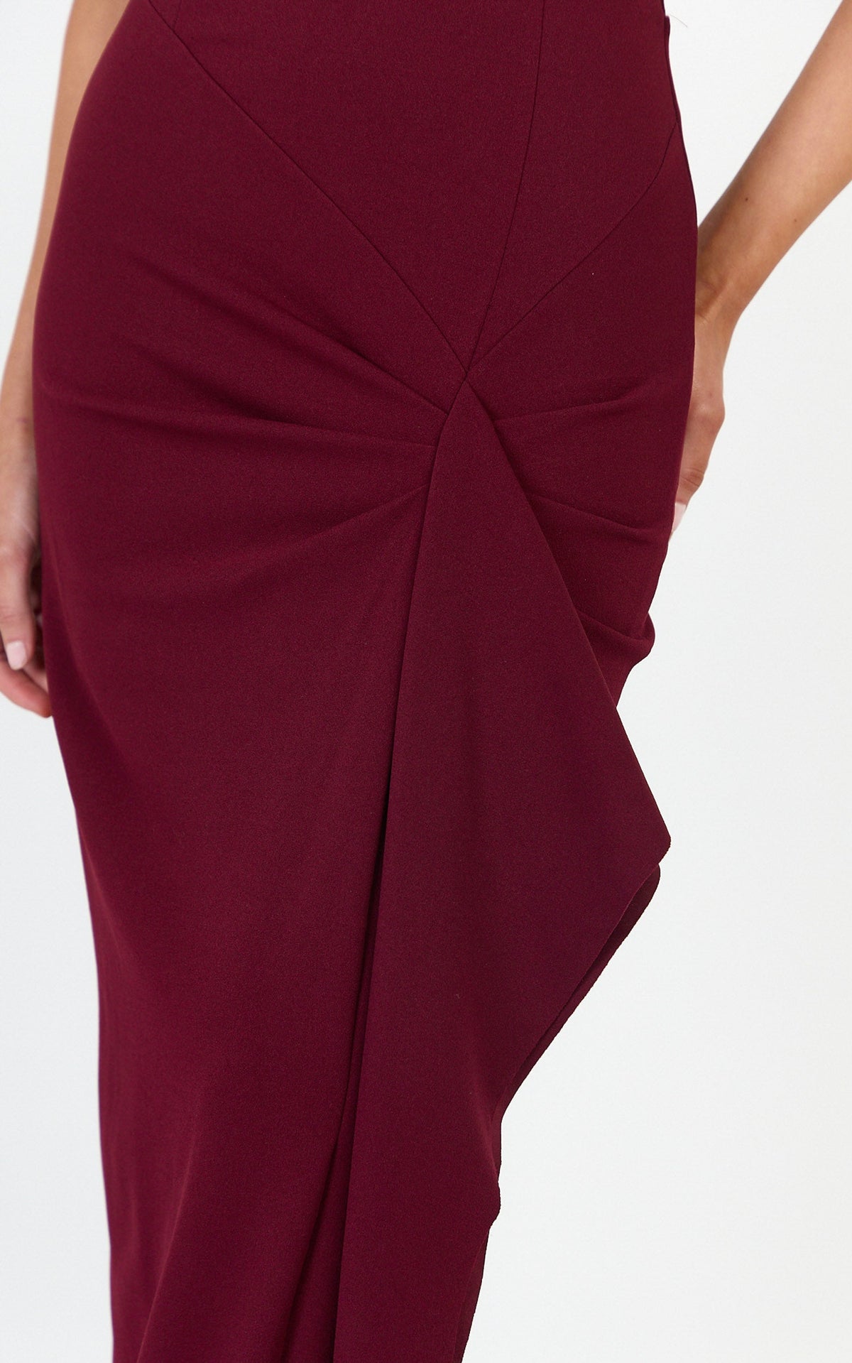 Lyra Maxi Dress - Halter Neck Waterfall Sash Dress in Wine