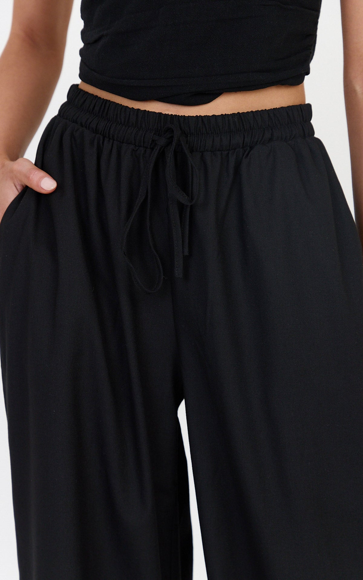Vivienne Pants - Linen Blend Wide Leg Pants in Black