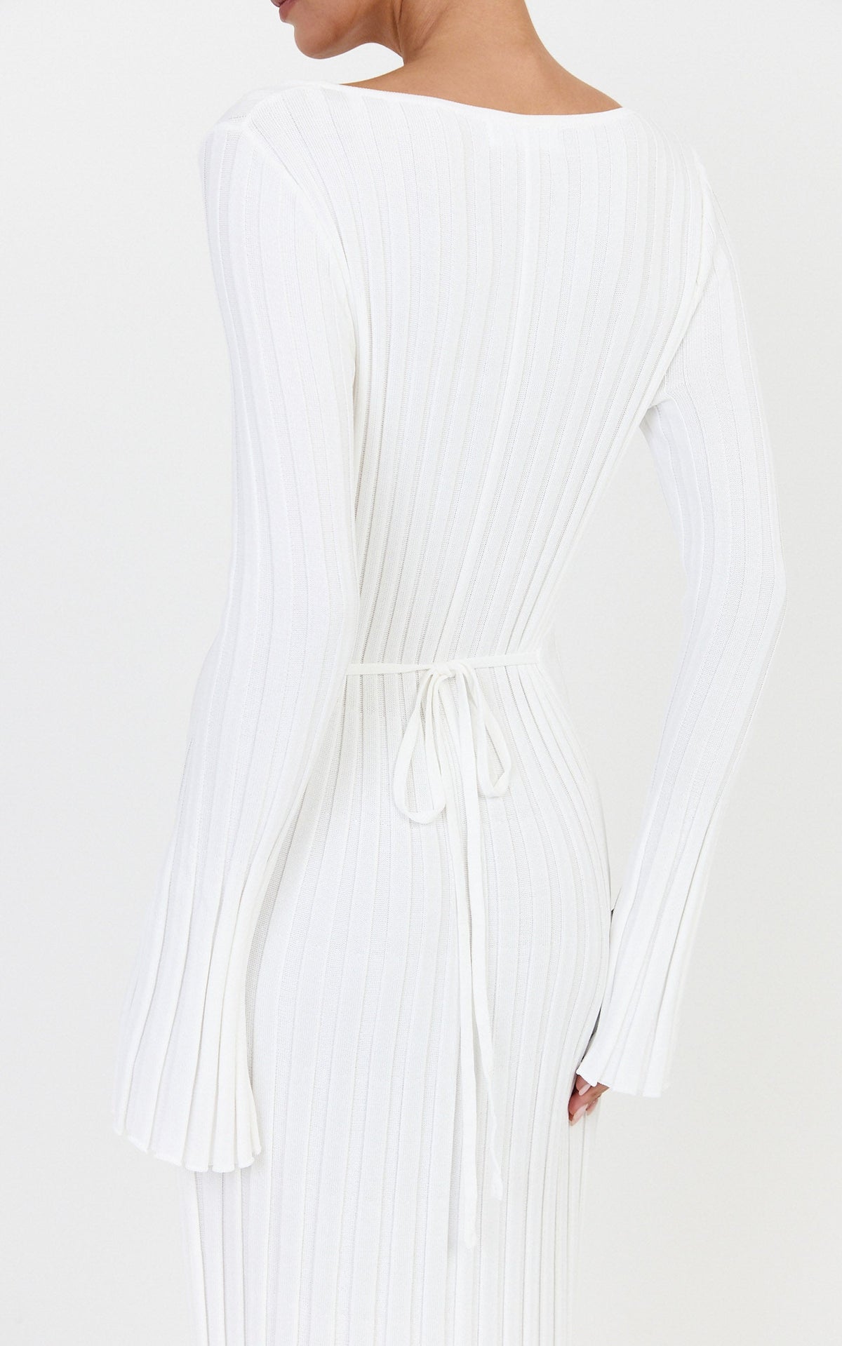 Alex Maxi Dress - Long Sleeve Square Neck Knit Dress in White