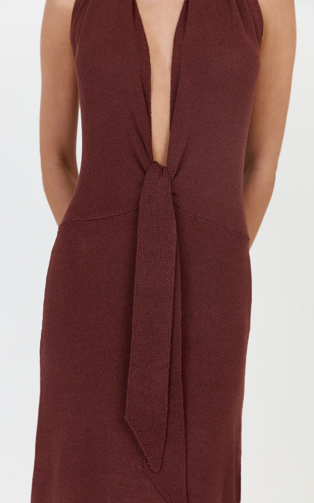 Florence Maxi Dress - Halterneck Tie Detail Knit Dress in Chocolate