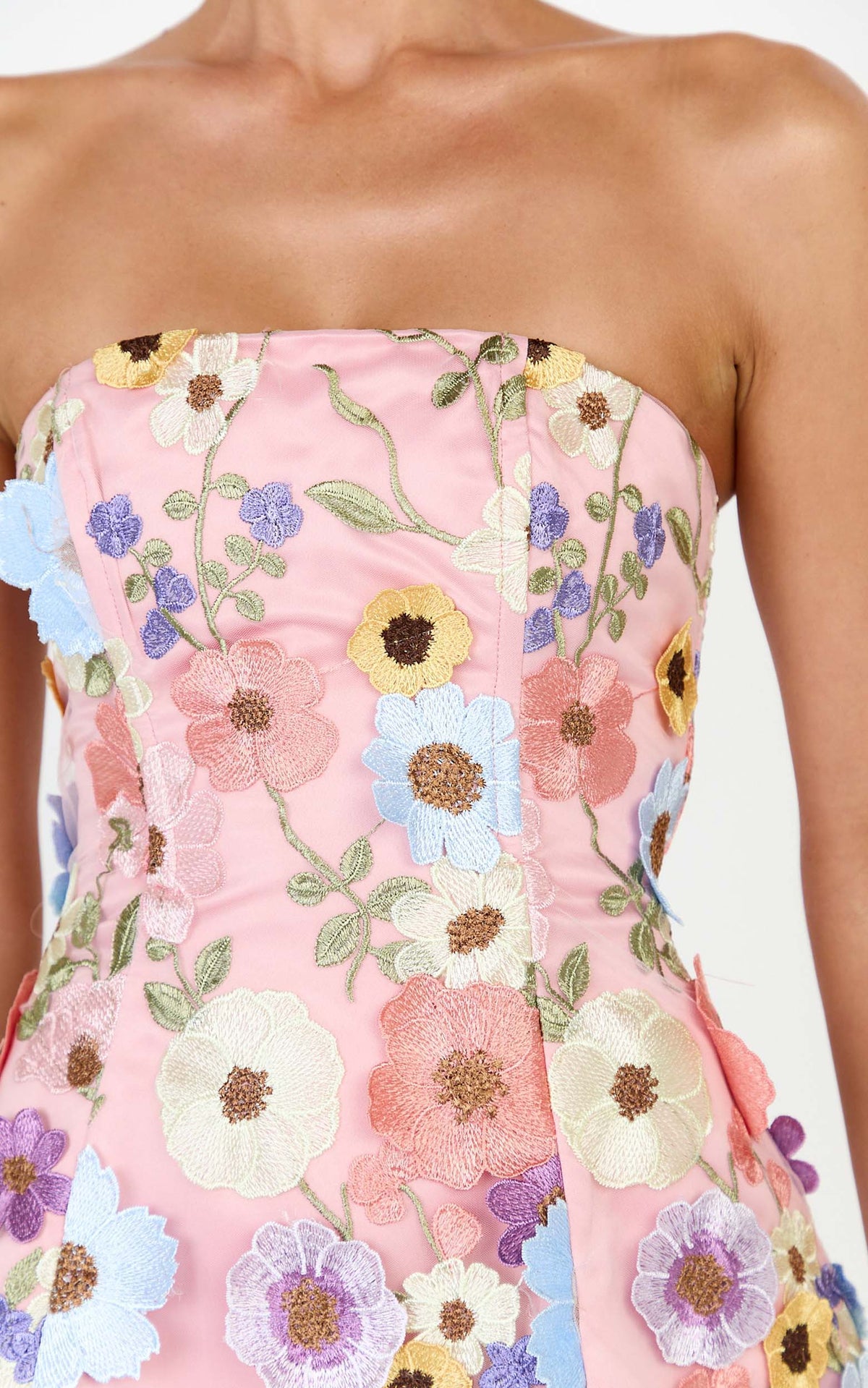 Cosima Mini Dress - Strapless 3D Floral Fit And Flare Dress in Multi
