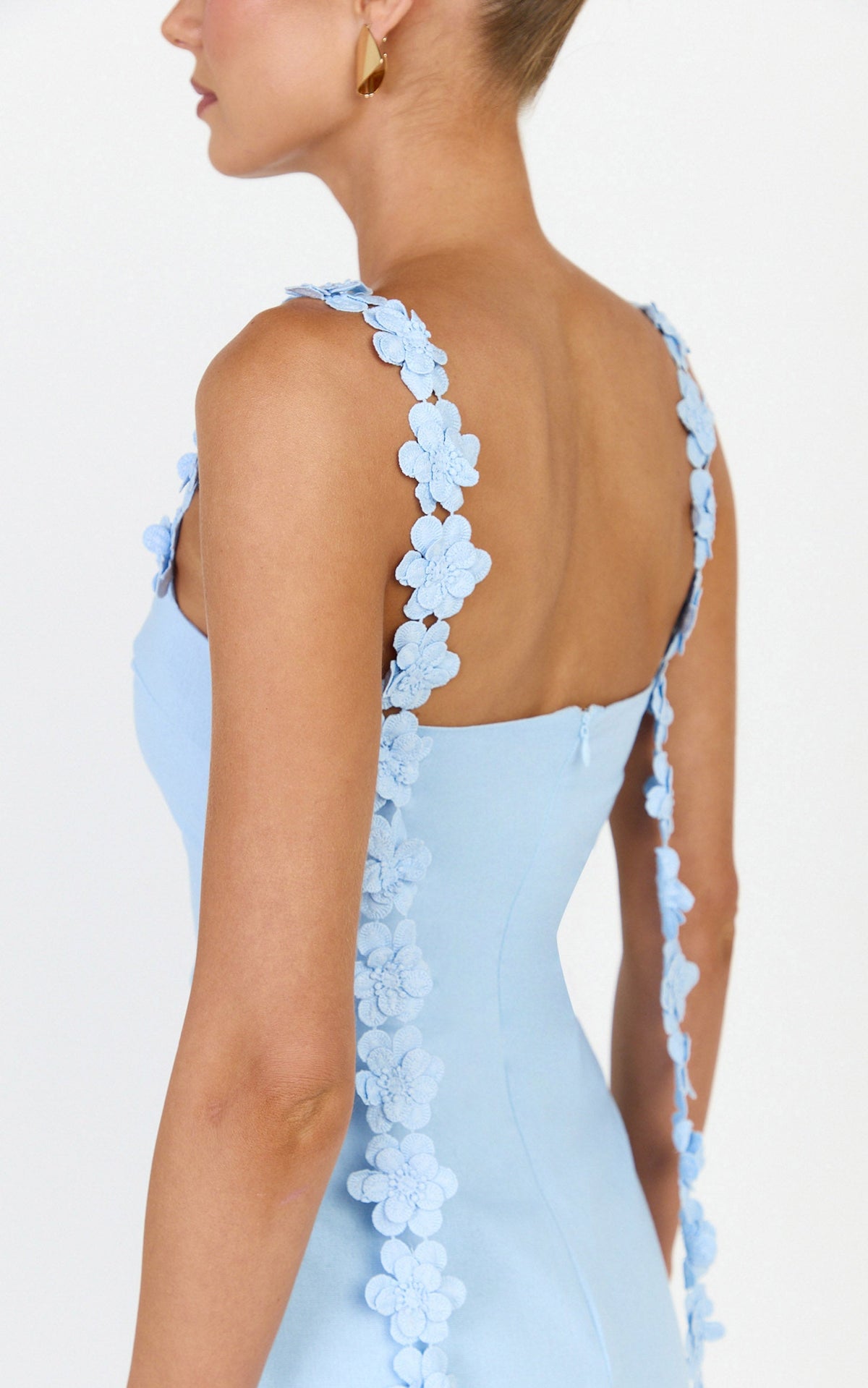 Clementine Mini Dress - 3D Floral Strap Dress in Blue