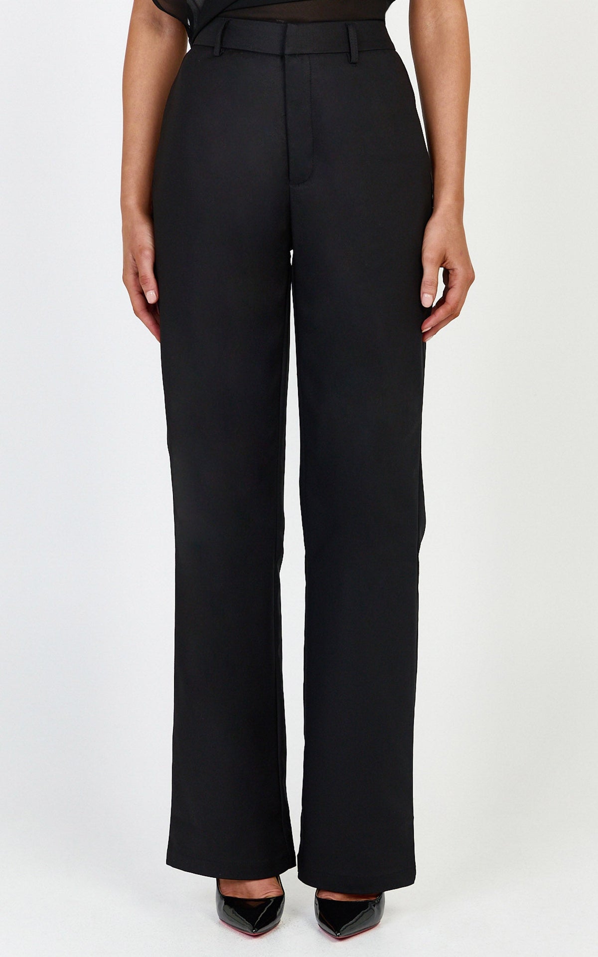 Carolyn Pants - High Waist Slim Straight Leg Tailored Pants in Black