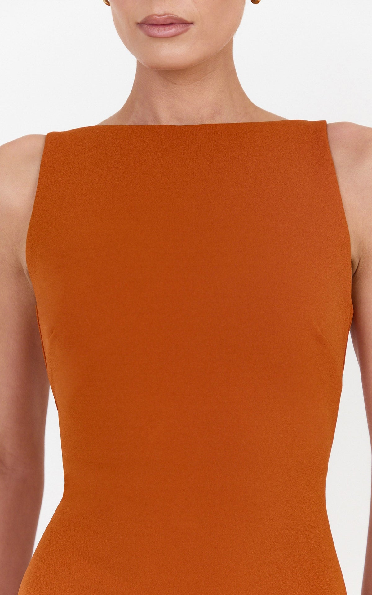 Indi Maxi Dress - Boat Neck Bodycon Dress in Burnt Orange