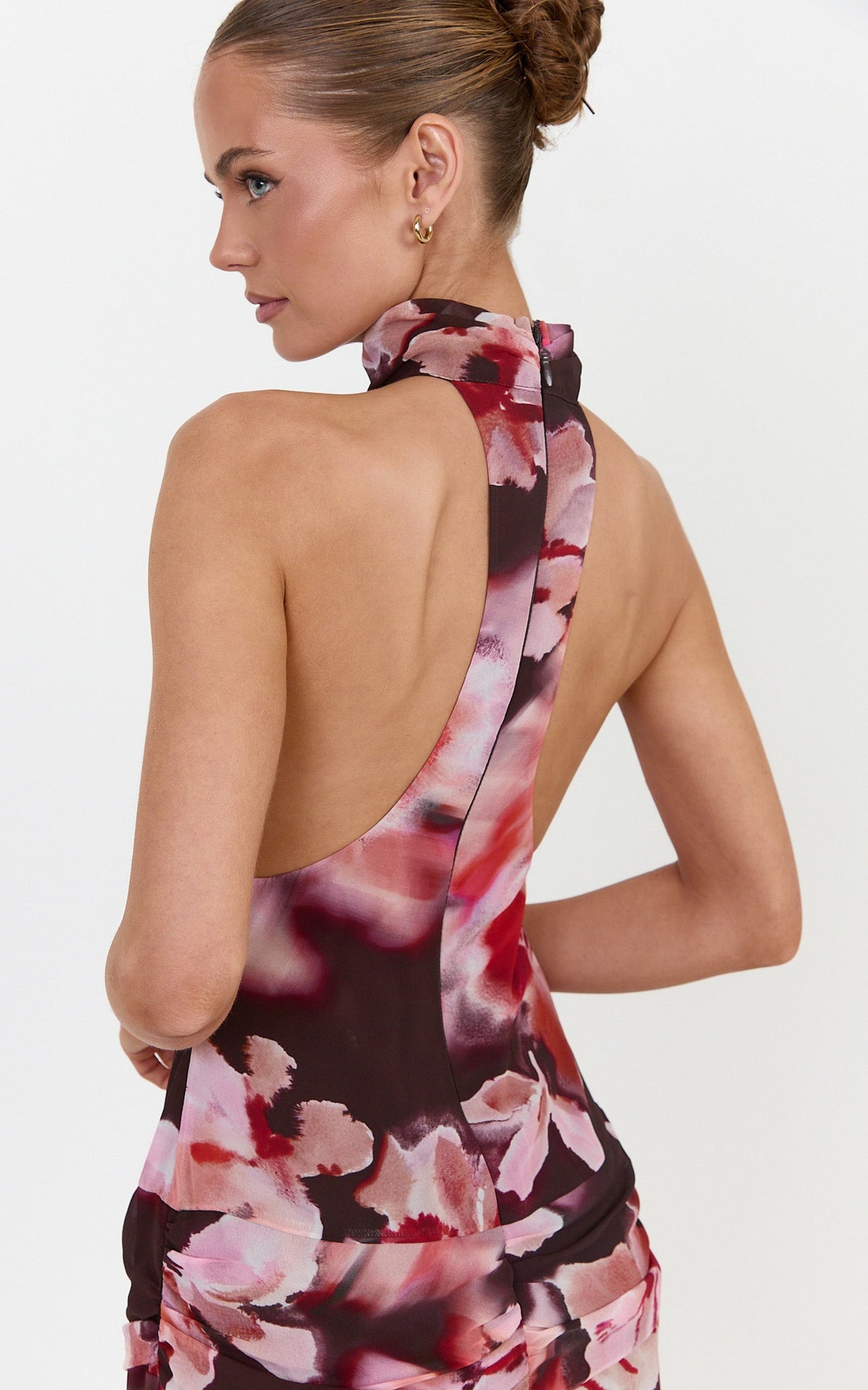Cordelia Maxi Dress - High Neckline Racer Back Dress in Midnight Blossoms Print