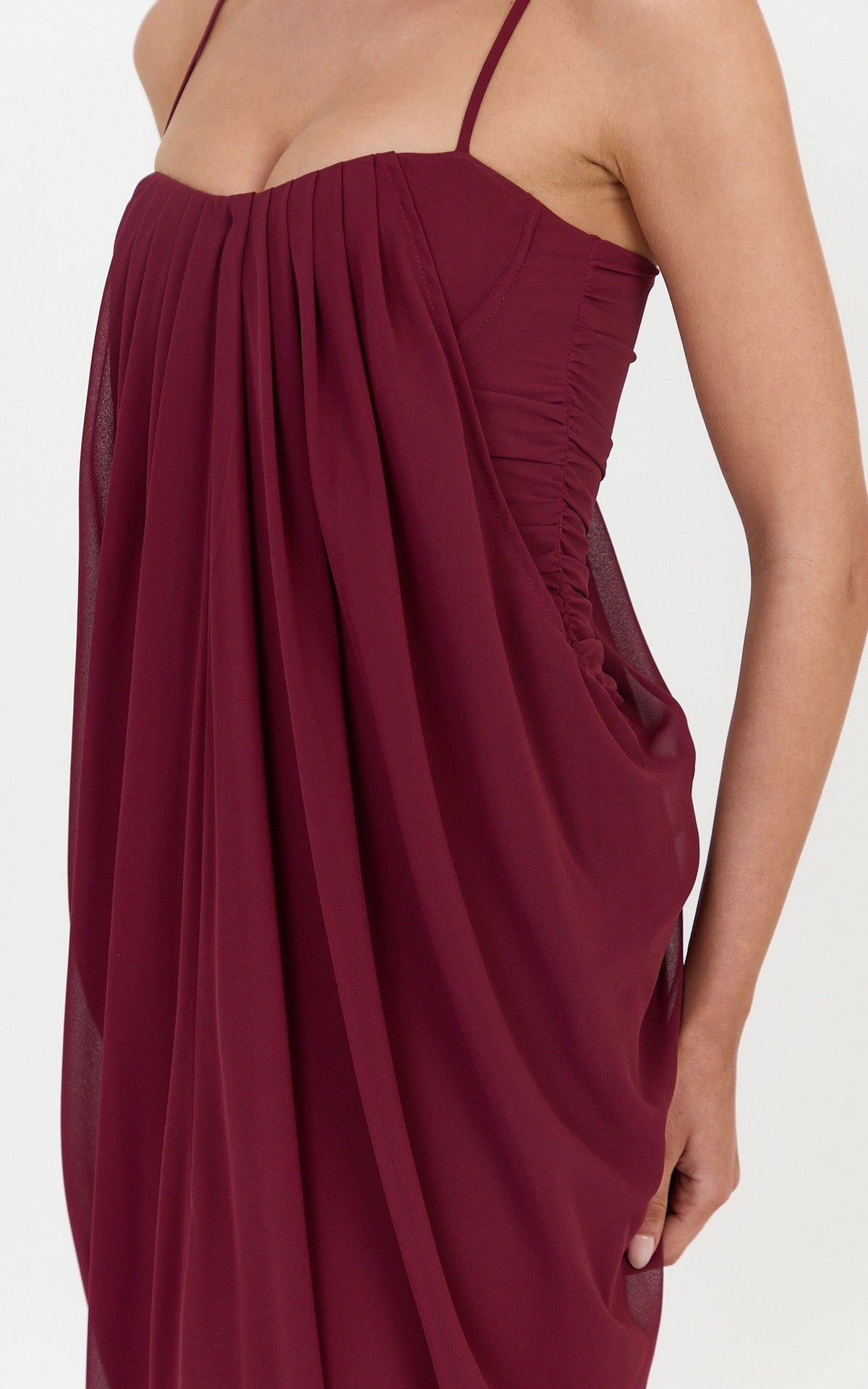 Eloise Maxi Dress - Draped Dress With Sweetheart Neckline And Spaghetti Straps in Wine