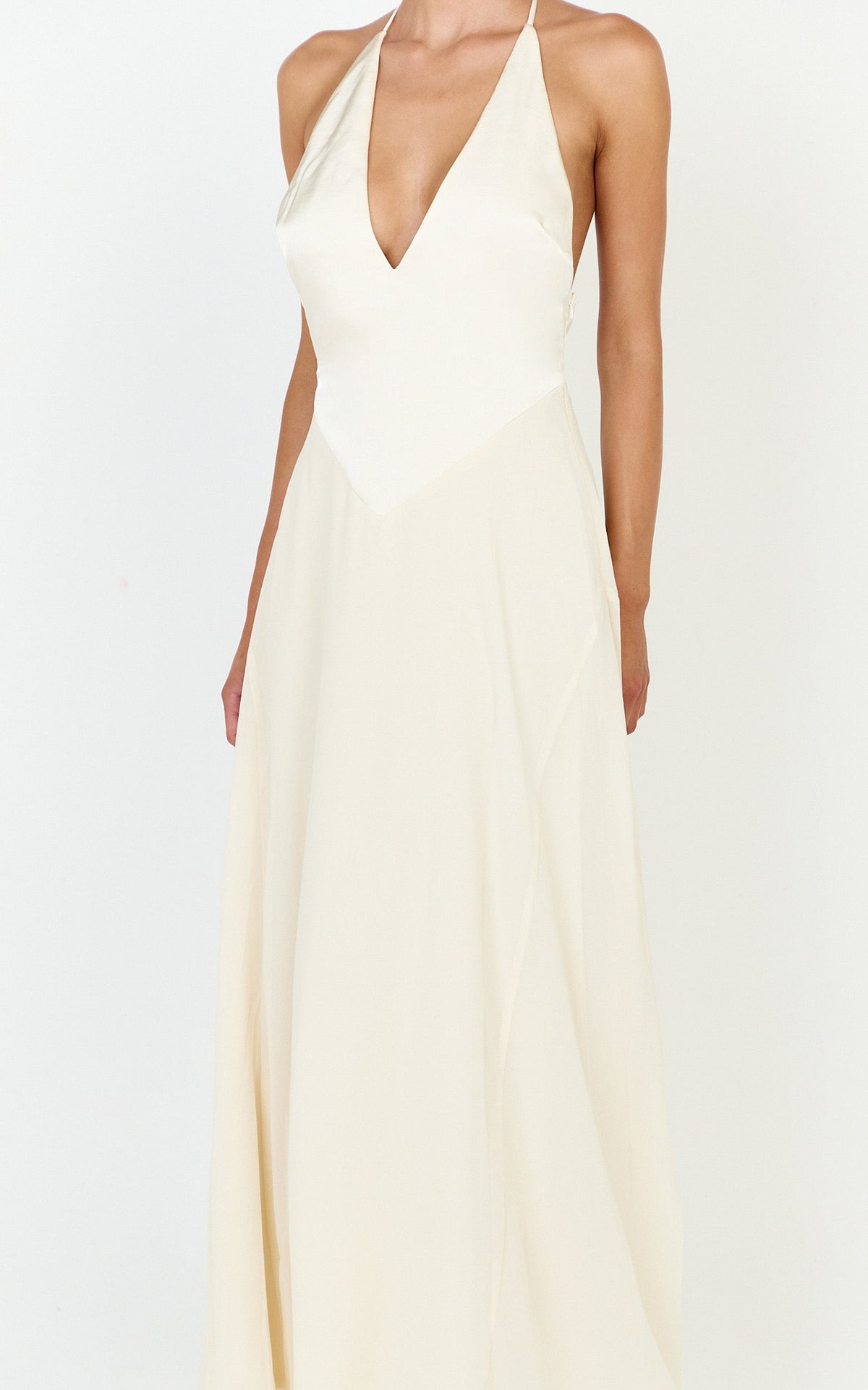 Skye Midi Dress - Deep V Neck Shift Dress in Butter