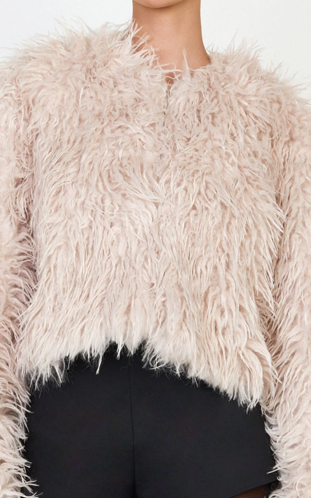 Zoe Coat - Oversized Cropped Faux Fur Coat in Beige