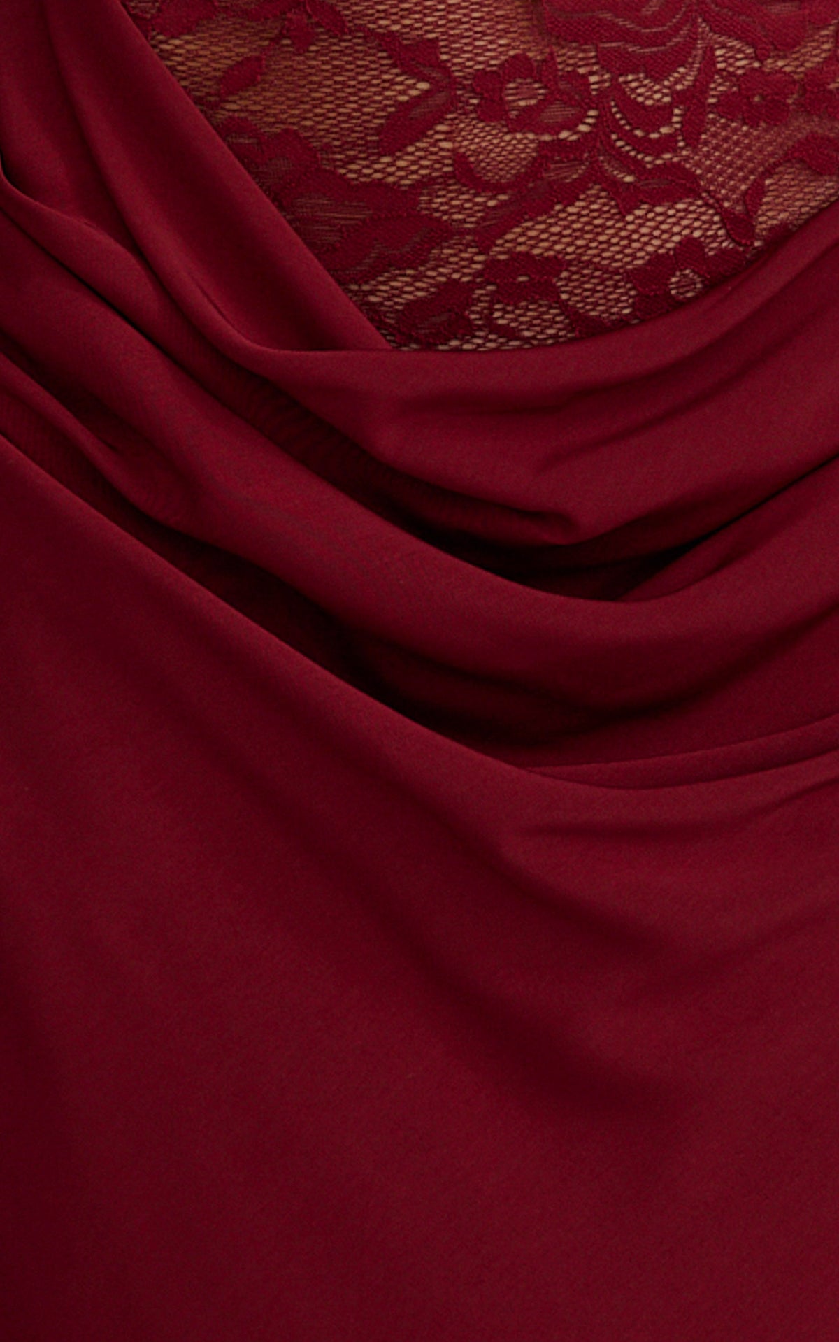 Crisanta Maxi Dress - Long Sleeve Contrast Lace Bodycon Dress in Wine