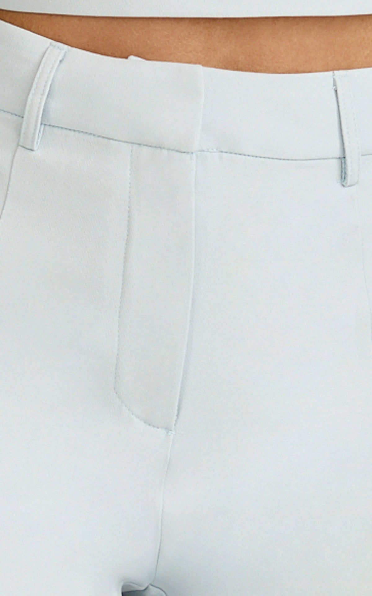 Kenna Two Piece Set - Gathered Bust Top And High Waist Straight Leg Pants Set in Baby Blue
