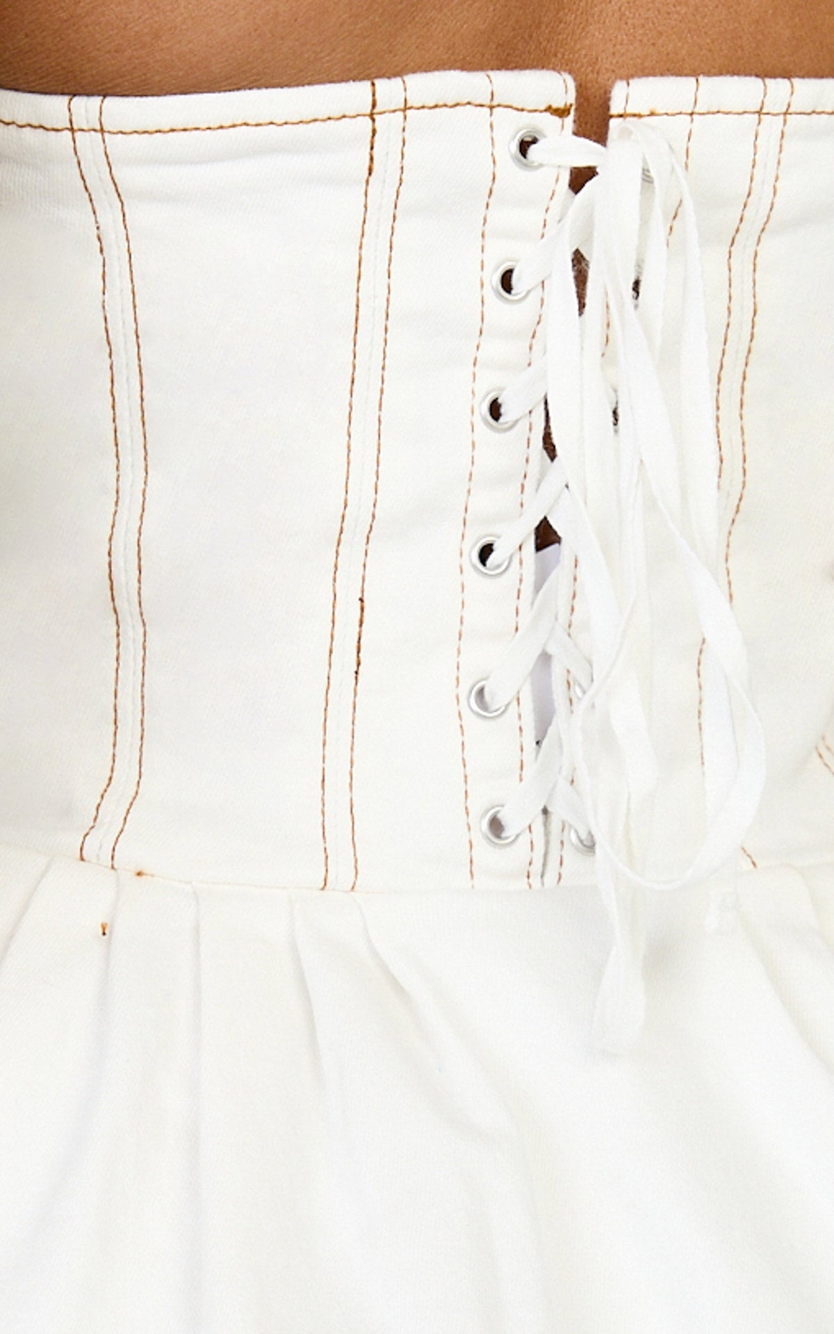 Hayes Mini Dress - Halter Neck Corset Bodice Dress in Cream Contrast Stitch