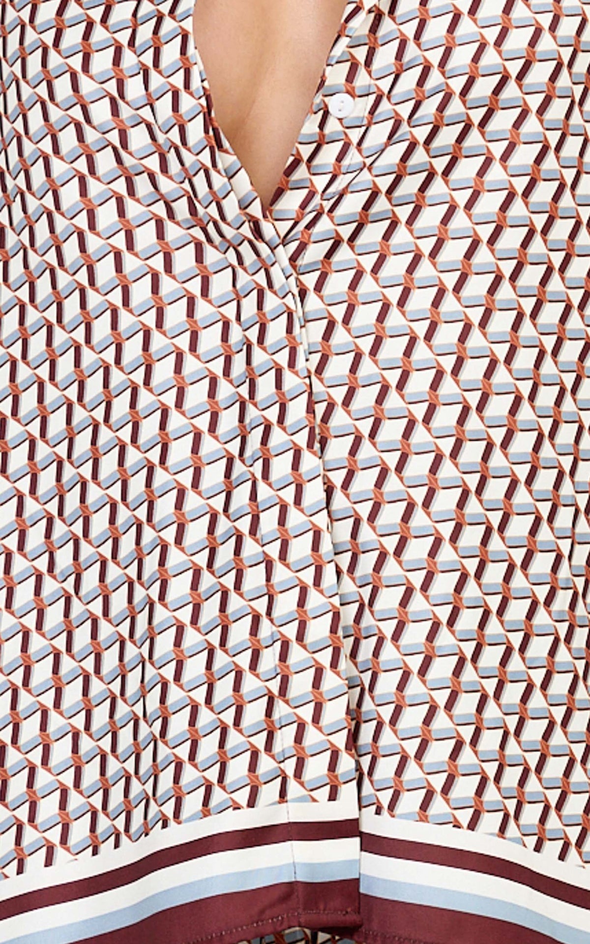 Noelle Top - Geo Border Print Button Front Long Sleeve Shirt in Geo Border Print