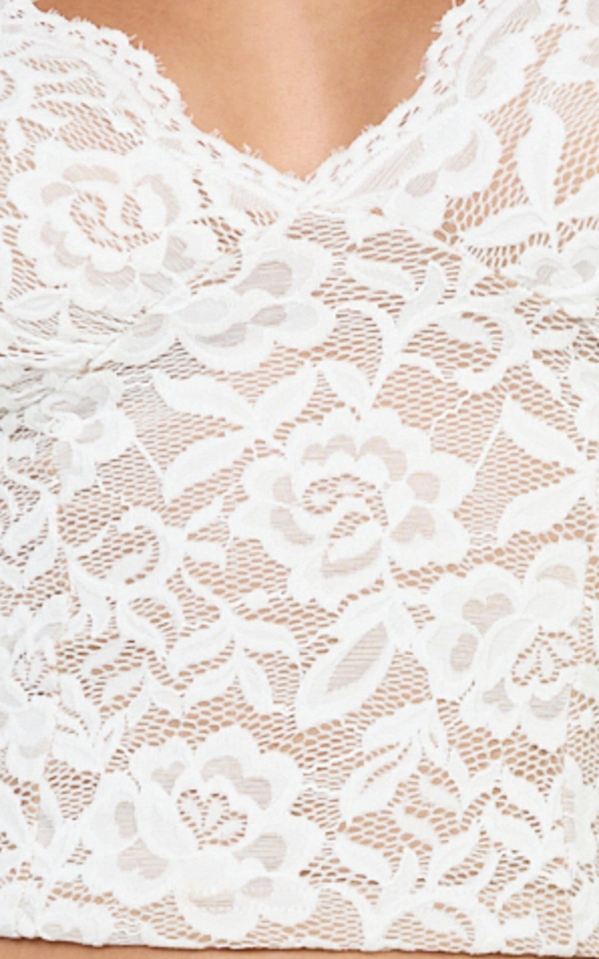 Marlowe Top - V Neck Long Sleeve Lace Top in White
