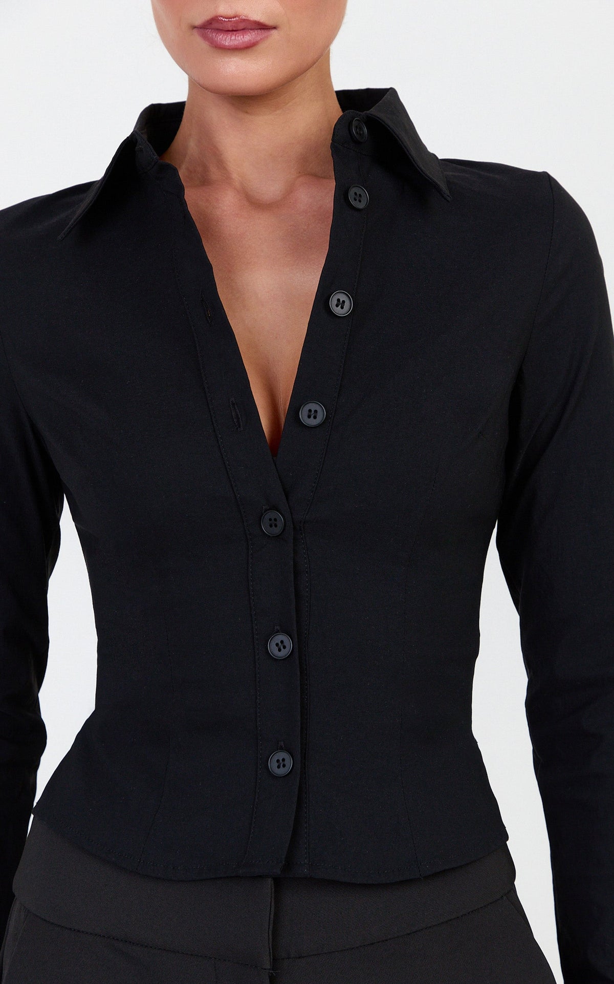 Zareena Top - Button Down Collar Shirt in Black