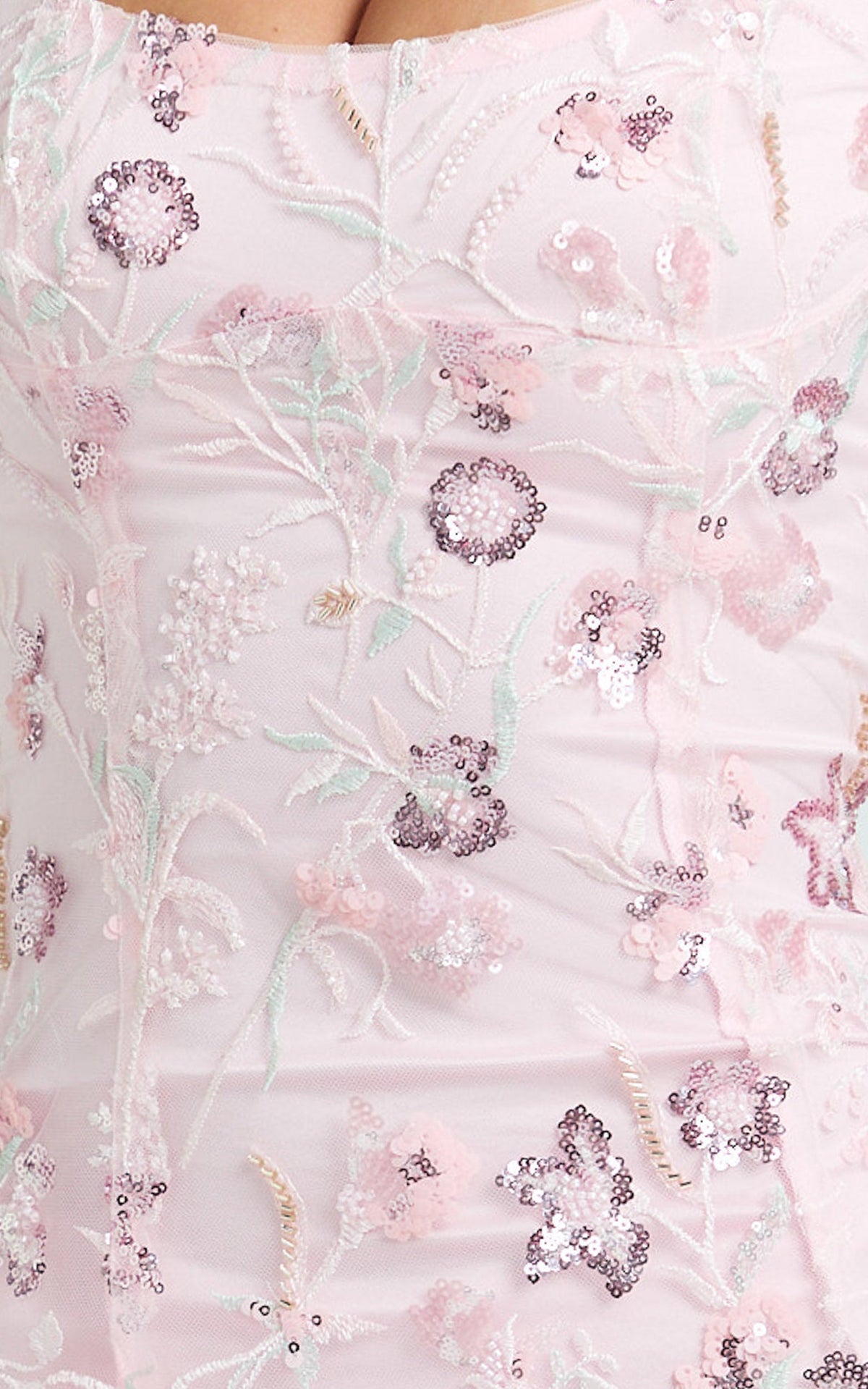 Bec Mini Dress - Embroidered Floral Sequin Corset Panel Dress in Pink