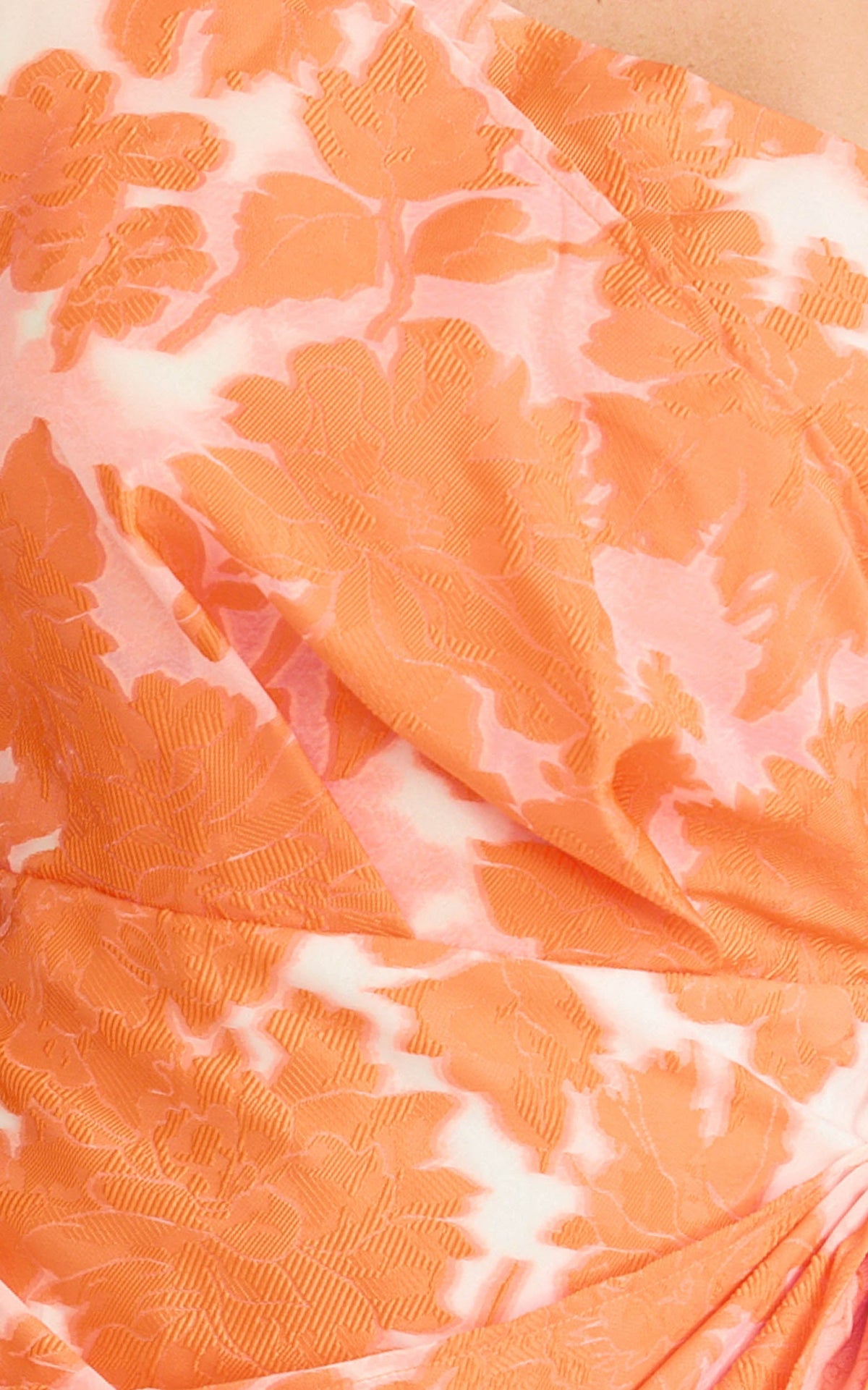 Brailey Mini Dress - One Shoulder Wrap Front Dress in Orange Jacquard