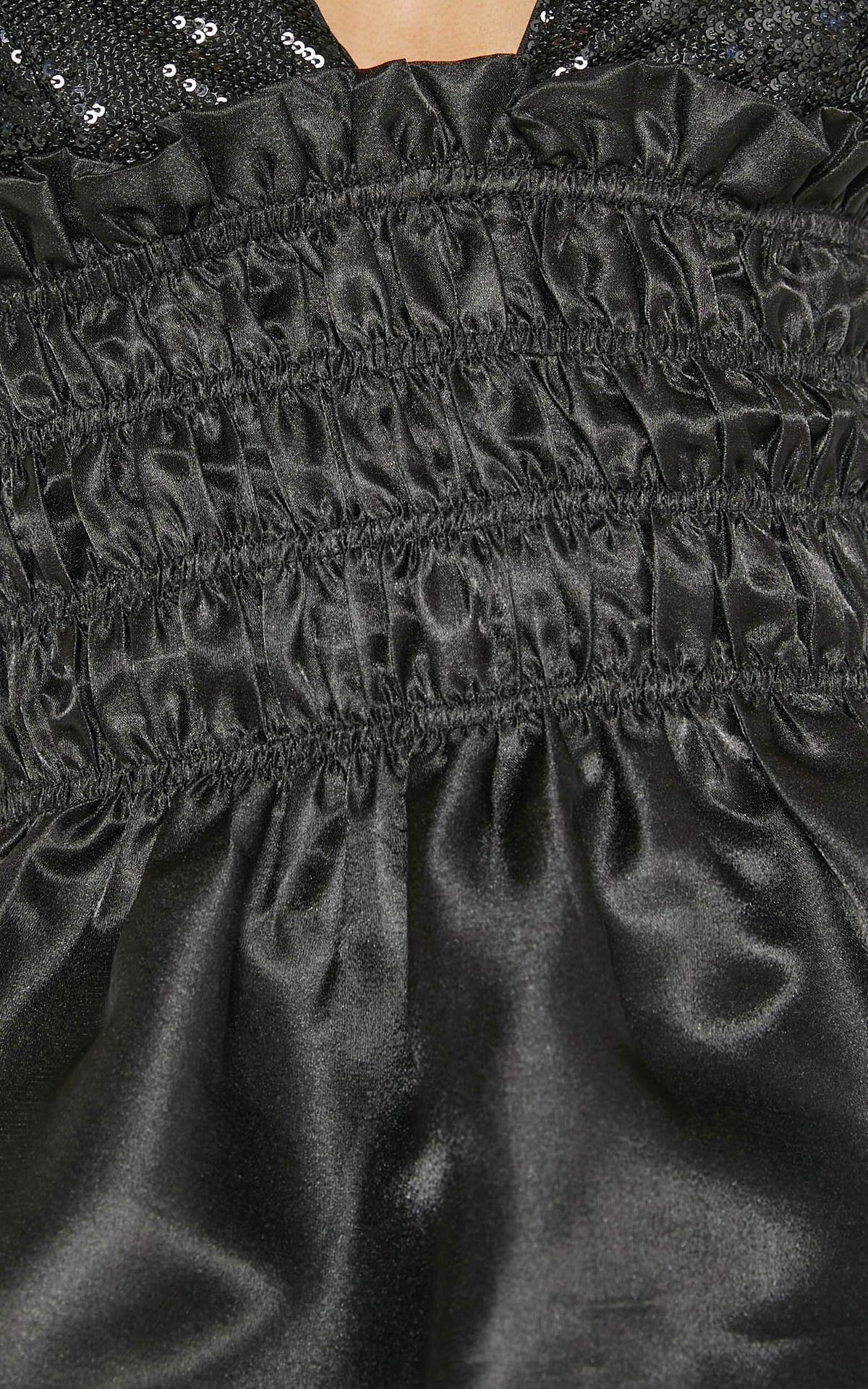 Brunetta Top - Sequin Shirred Peplum Top in Black