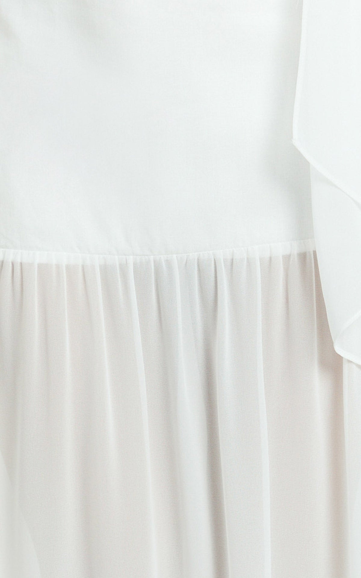 Calvin Maxi Dress - Linen Look Contrast Georgette Skirt with Neck Scarf in White